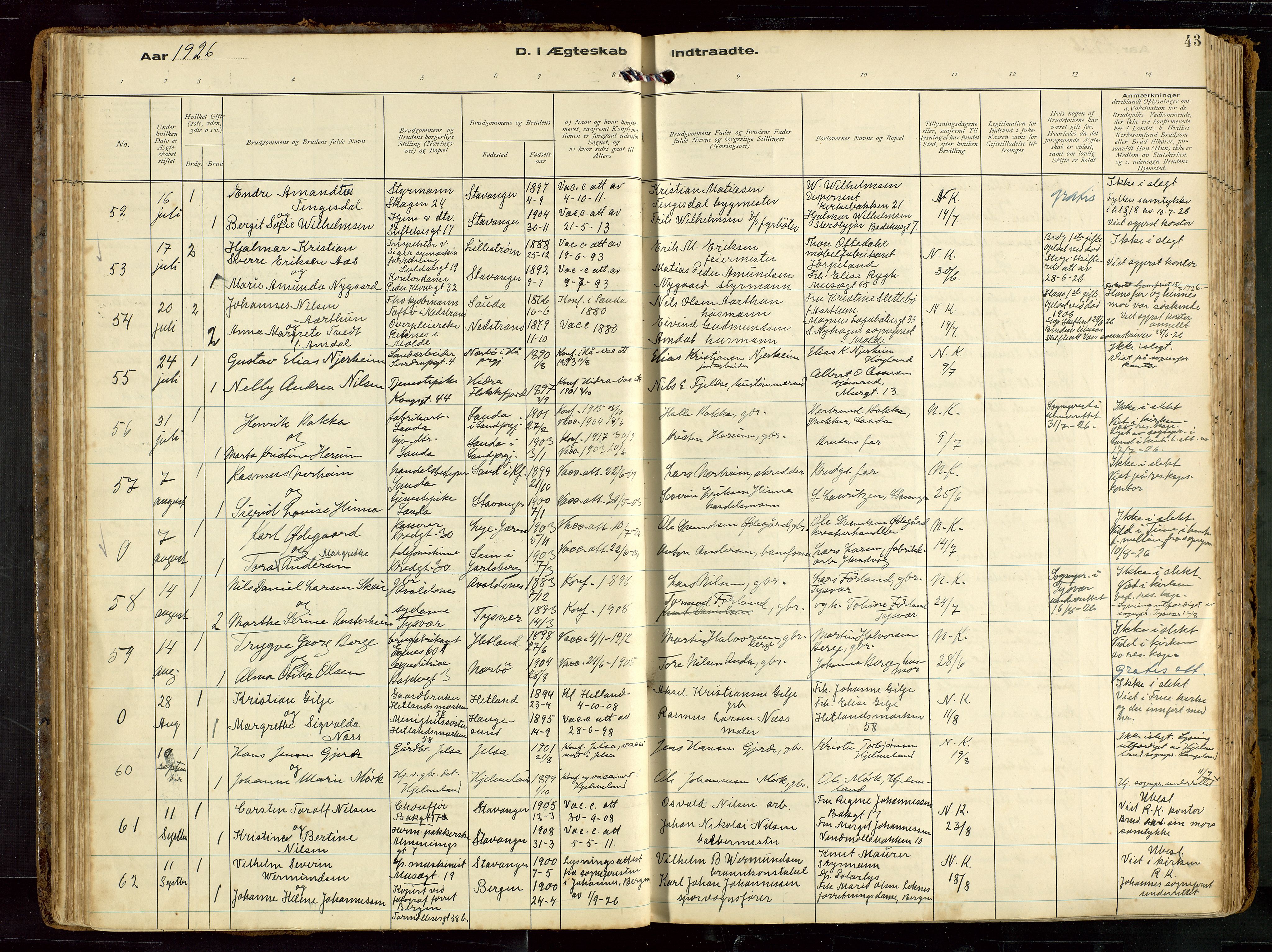 St. Petri sokneprestkontor, AV/SAST-A-101813/002/D/L0002: Parish register (official) no. A 27, 1921-1942, p. 43