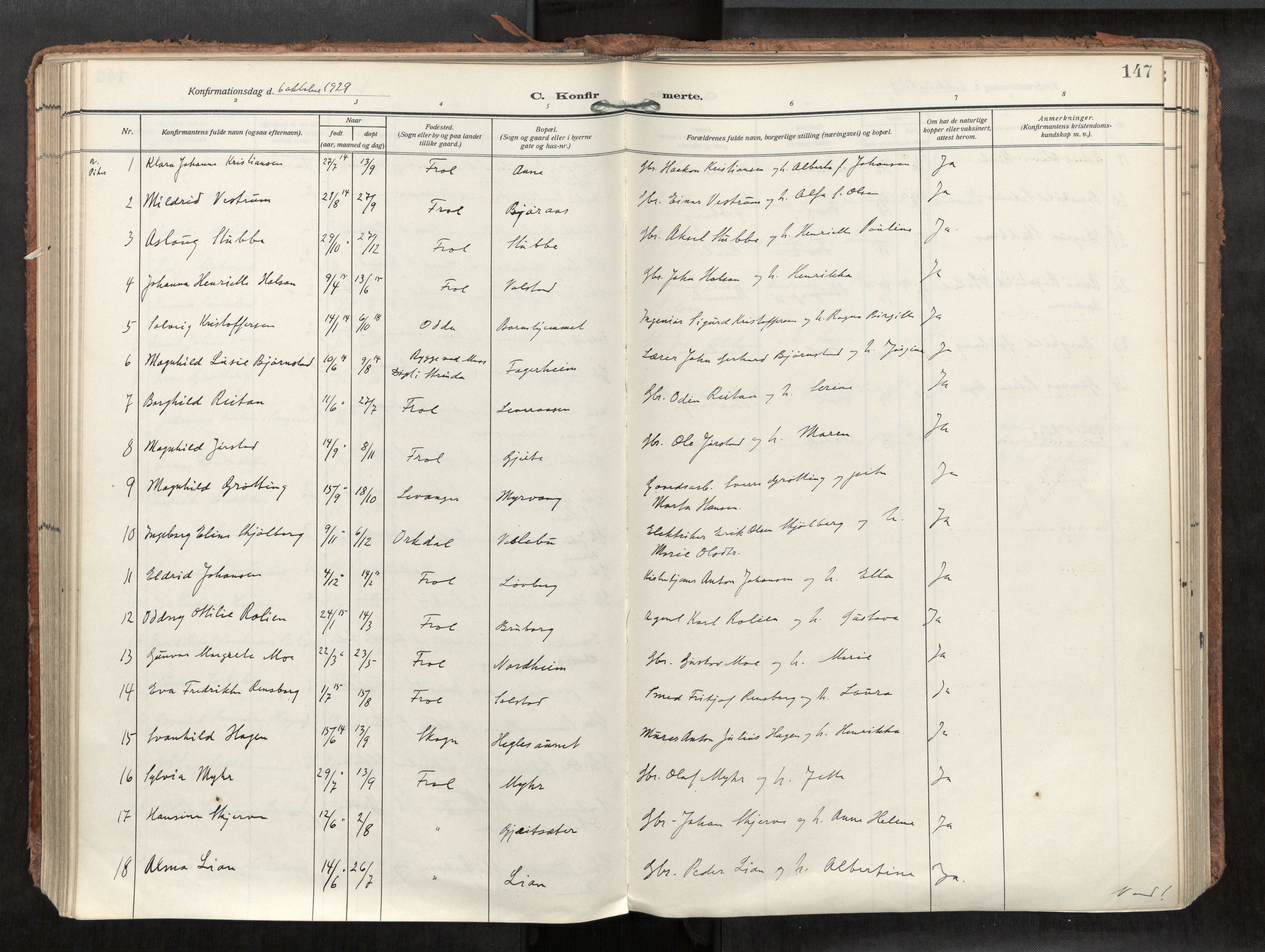 Levanger sokneprestkontor, SAT/A-1301/2/H/Haa/L0002: Parish register (official) no. 2, 1912-1935, p. 147