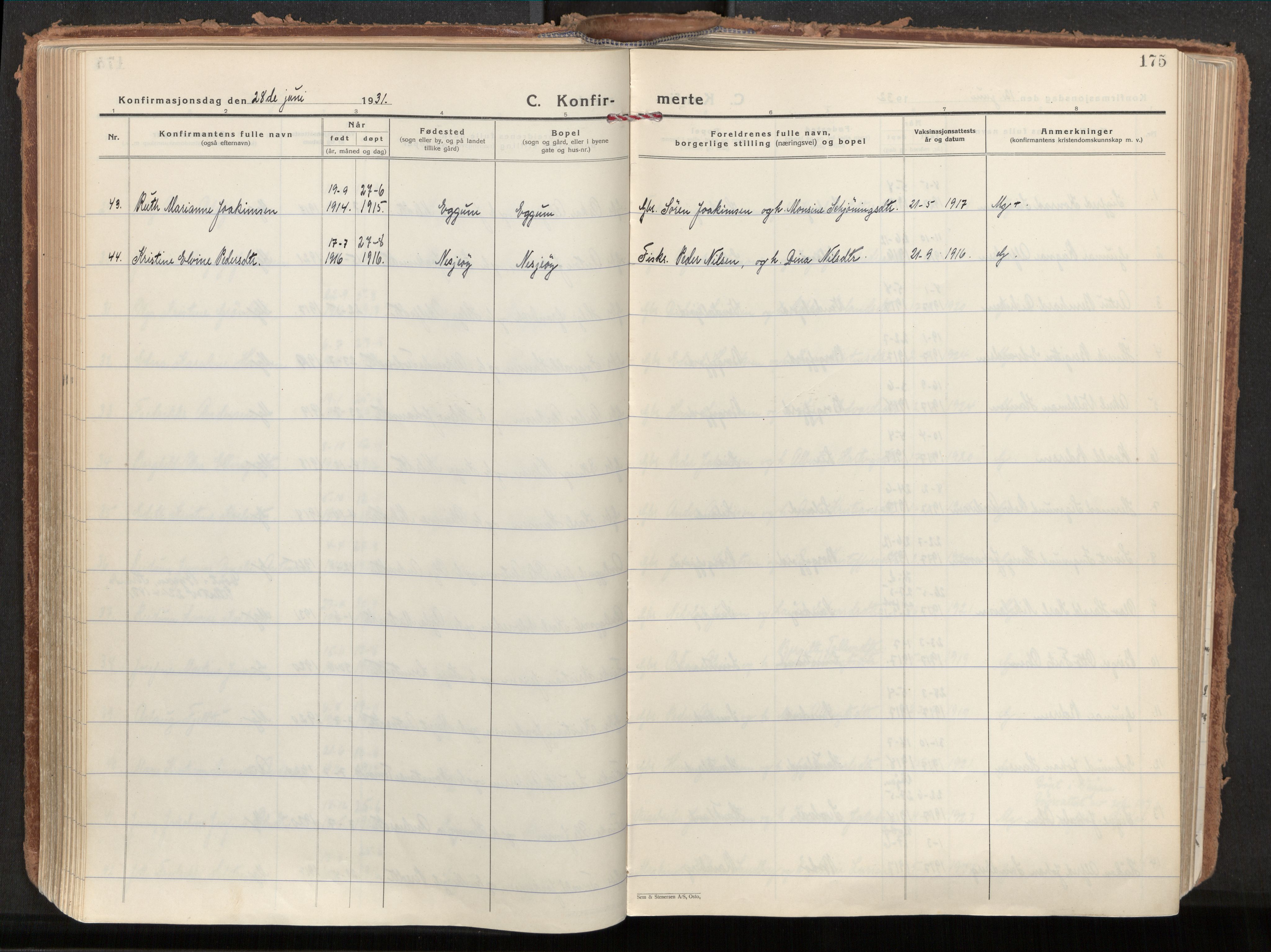Ministerialprotokoller, klokkerbøker og fødselsregistre - Nordland, SAT/A-1459/880/L1137: Parish register (official) no. 880A11, 1927-1944, p. 175