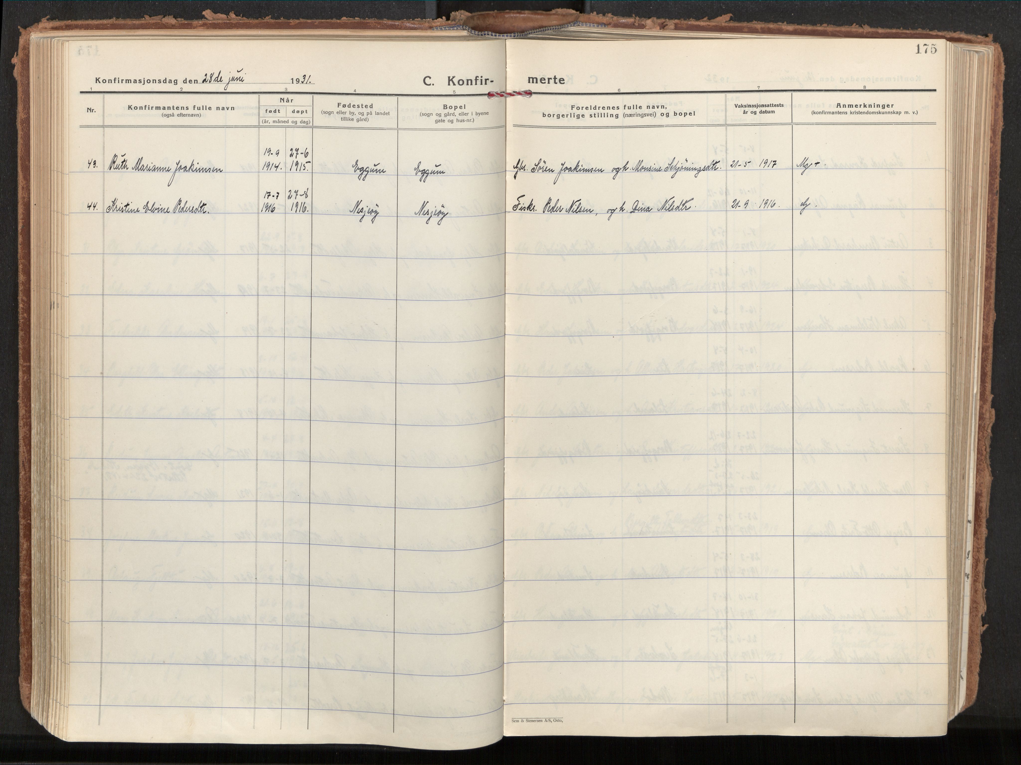 Ministerialprotokoller, klokkerbøker og fødselsregistre - Nordland, AV/SAT-A-1459/880/L1137: Parish register (official) no. 880A11, 1927-1944, p. 175