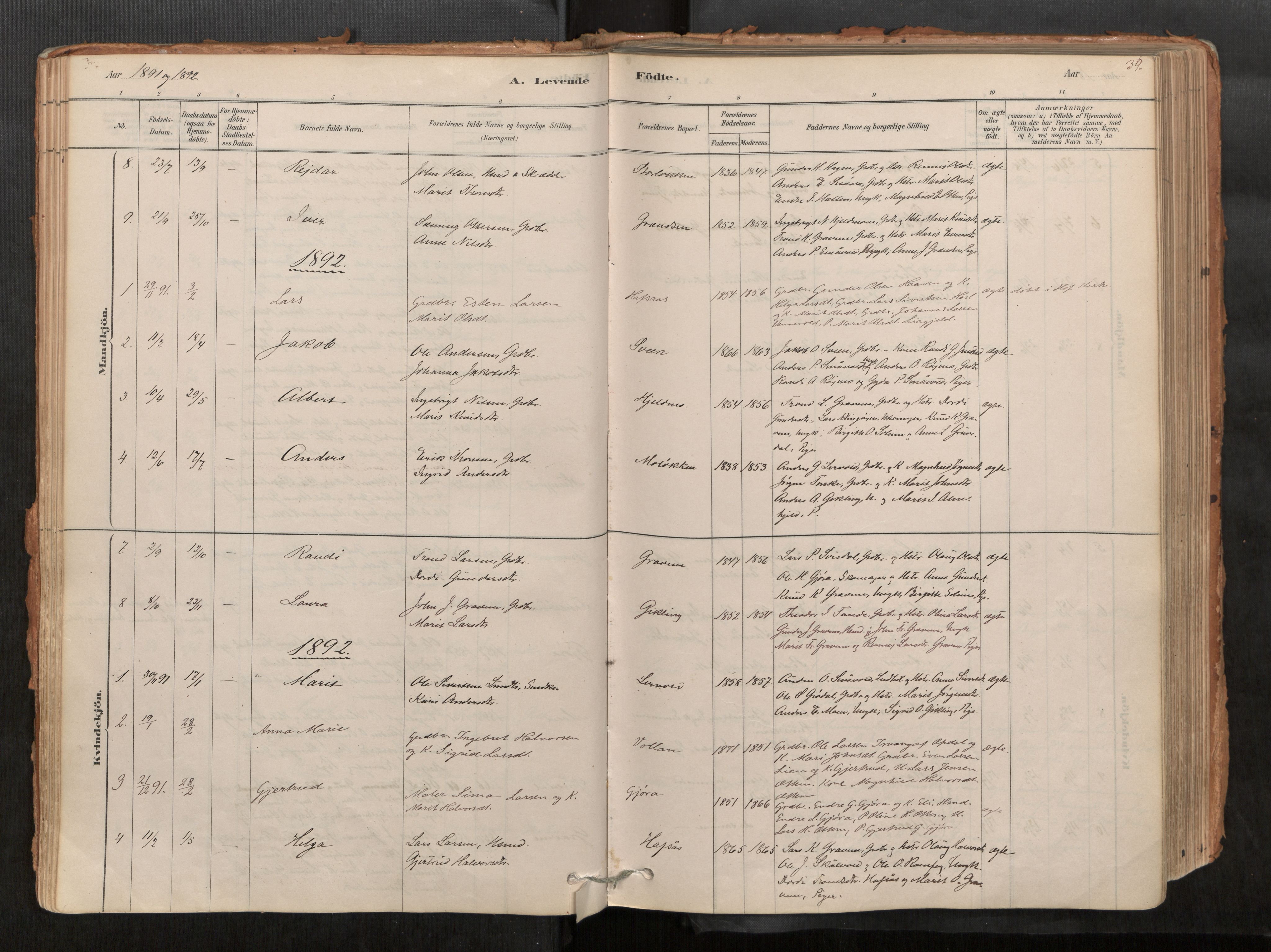 Sunndal sokneprestkontor, AV/SAT-A-1085/1/I/I1/I1a/L0001: Parish register (official) no. 1, 1877-1914, p. 39