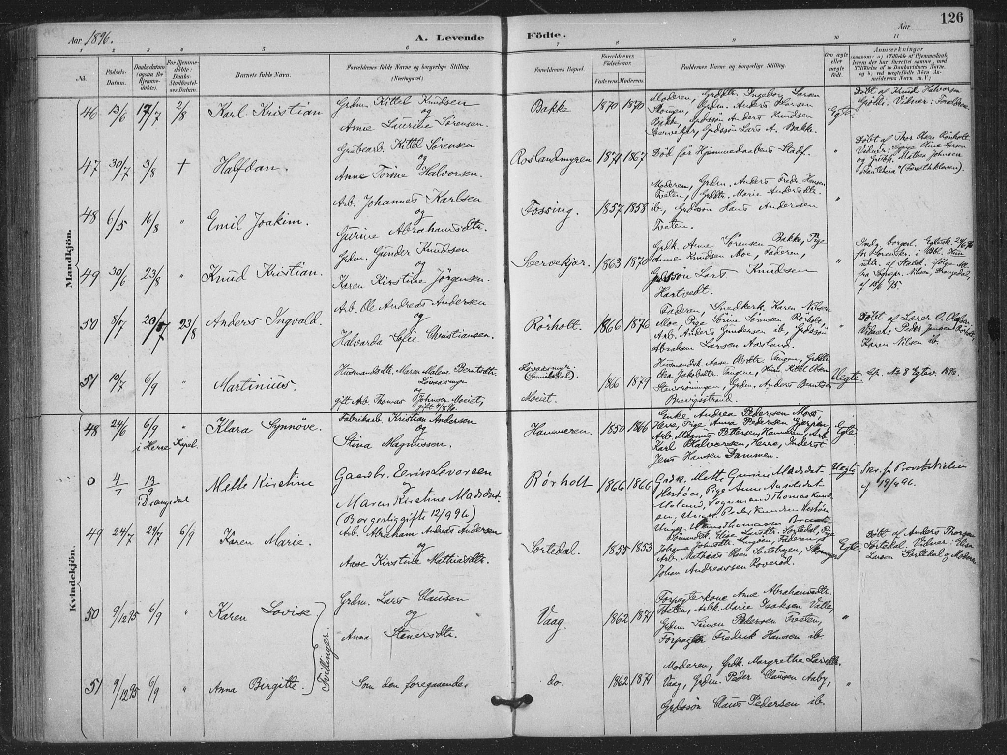 Bamble kirkebøker, AV/SAKO-A-253/F/Fa/L0008: Parish register (official) no. I 8, 1888-1900, p. 126