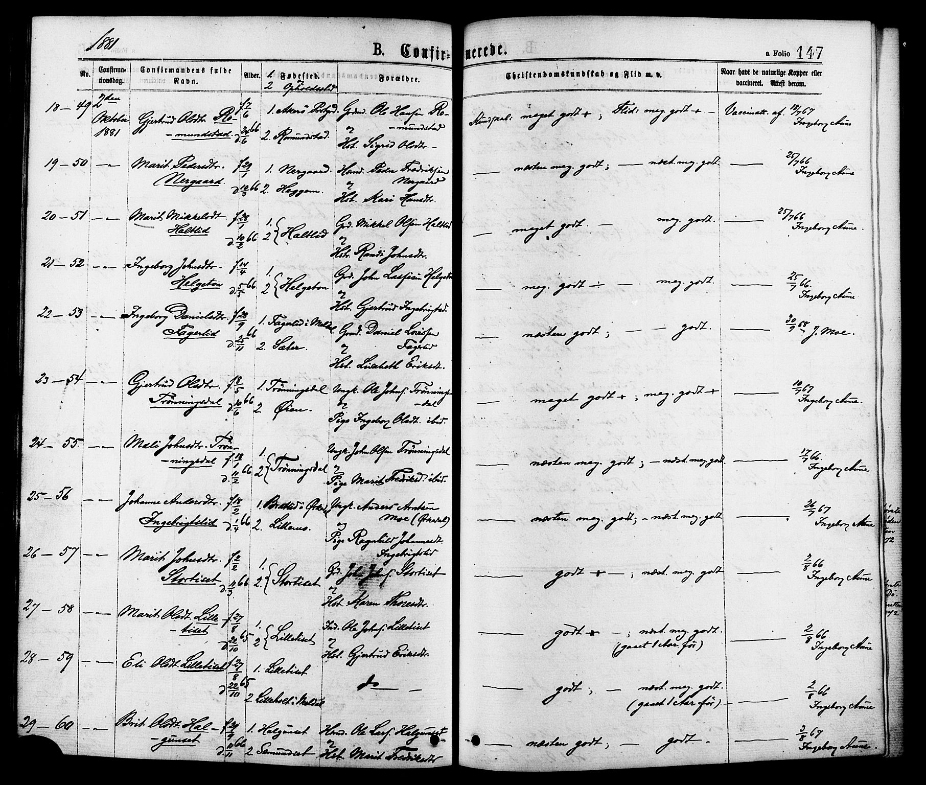 Ministerialprotokoller, klokkerbøker og fødselsregistre - Møre og Romsdal, AV/SAT-A-1454/598/L1068: Parish register (official) no. 598A02, 1872-1881, p. 147