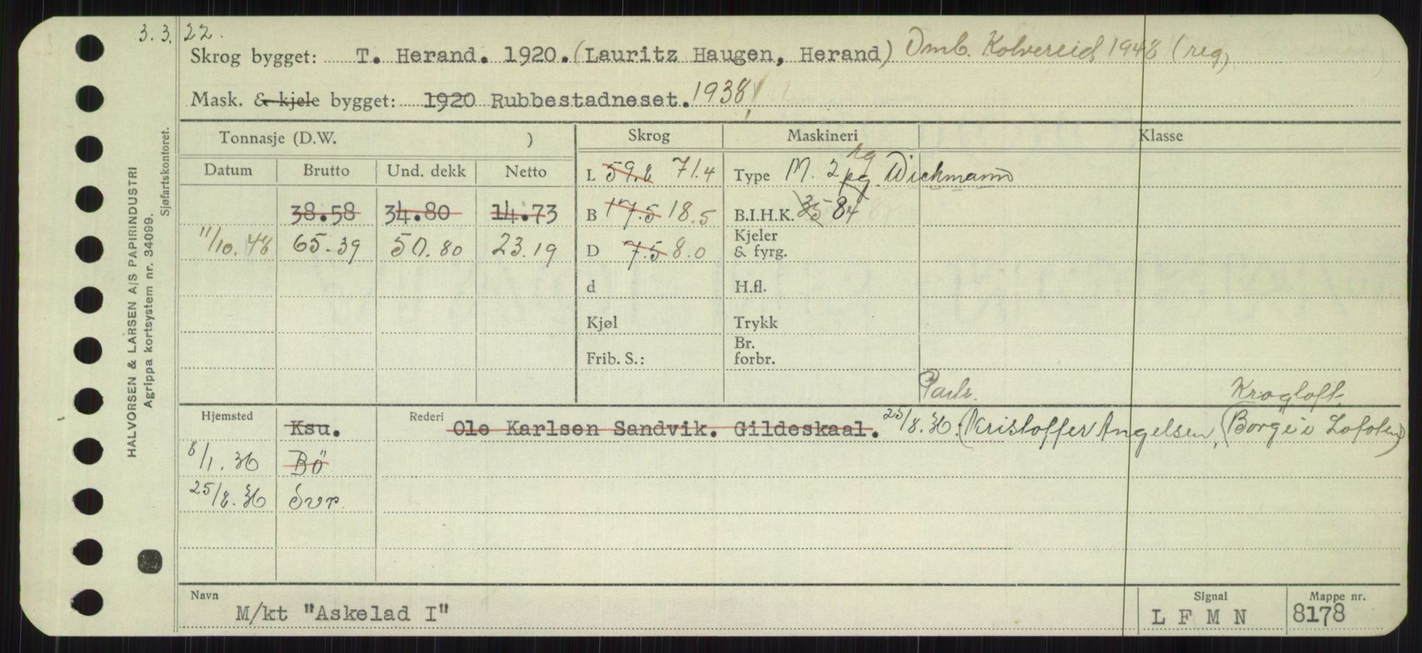 Sjøfartsdirektoratet med forløpere, Skipsmålingen, RA/S-1627/H/Hb/L0001: Fartøy, A-D, p. 85