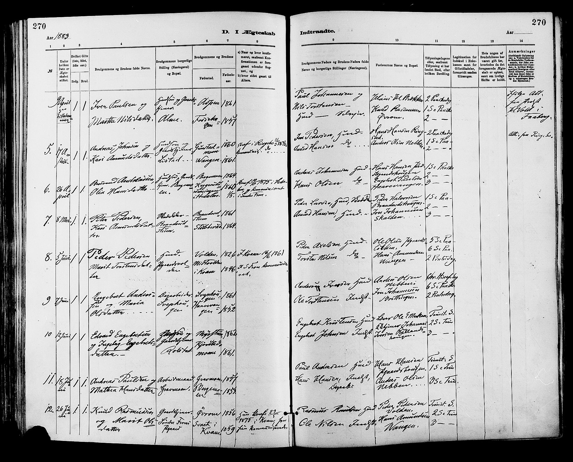 Sør-Fron prestekontor, AV/SAH-PREST-010/H/Ha/Haa/L0003: Parish register (official) no. 3, 1881-1897, p. 270