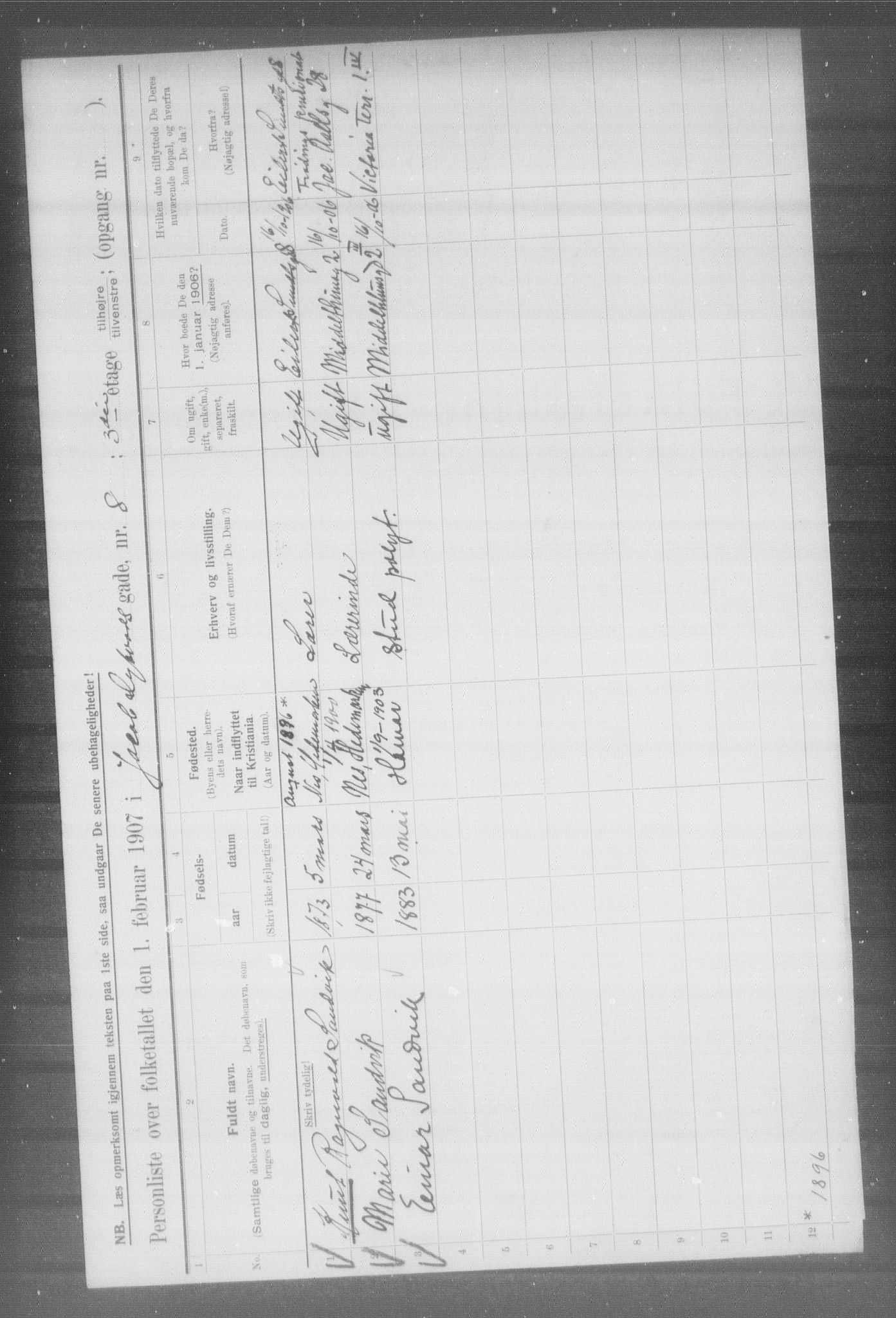 OBA, Municipal Census 1907 for Kristiania, 1907, p. 8944