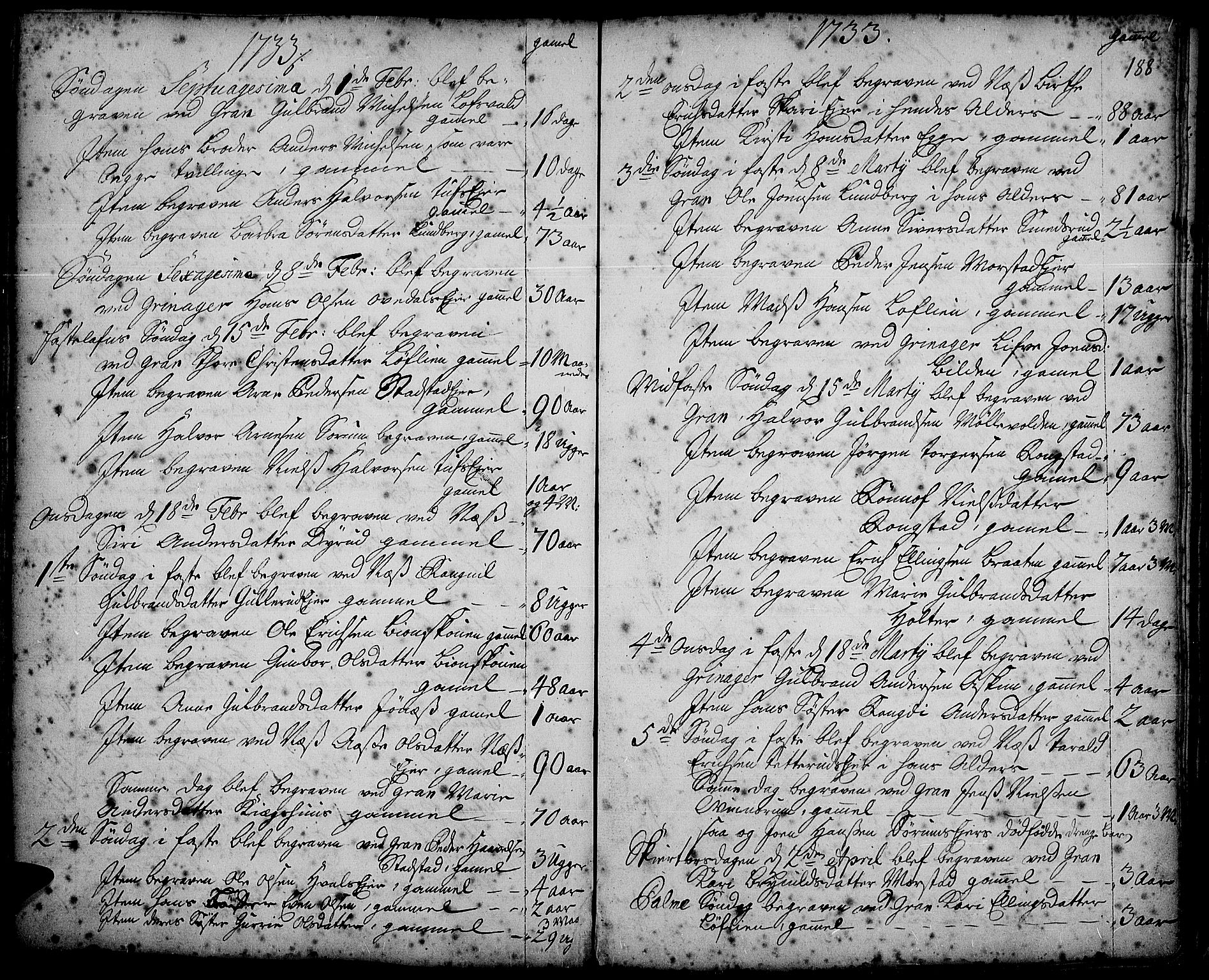 Gran prestekontor, AV/SAH-PREST-112/H/Ha/Haa/L0002: Parish register (official) no. 2, 1732-1744, p. 188