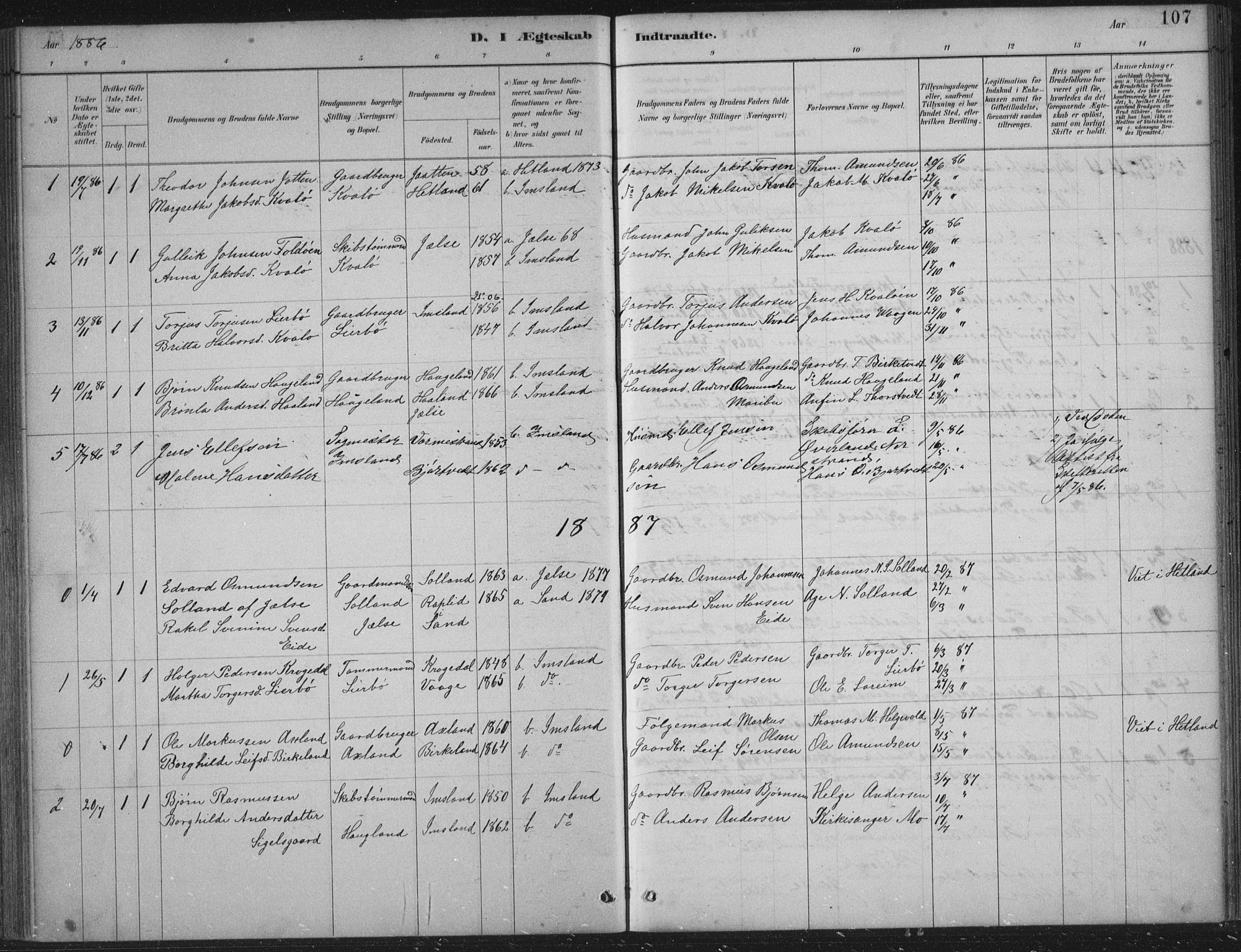 Vikedal sokneprestkontor, AV/SAST-A-101840/01/IV: Parish register (official) no. A 12, 1886-1929, p. 107