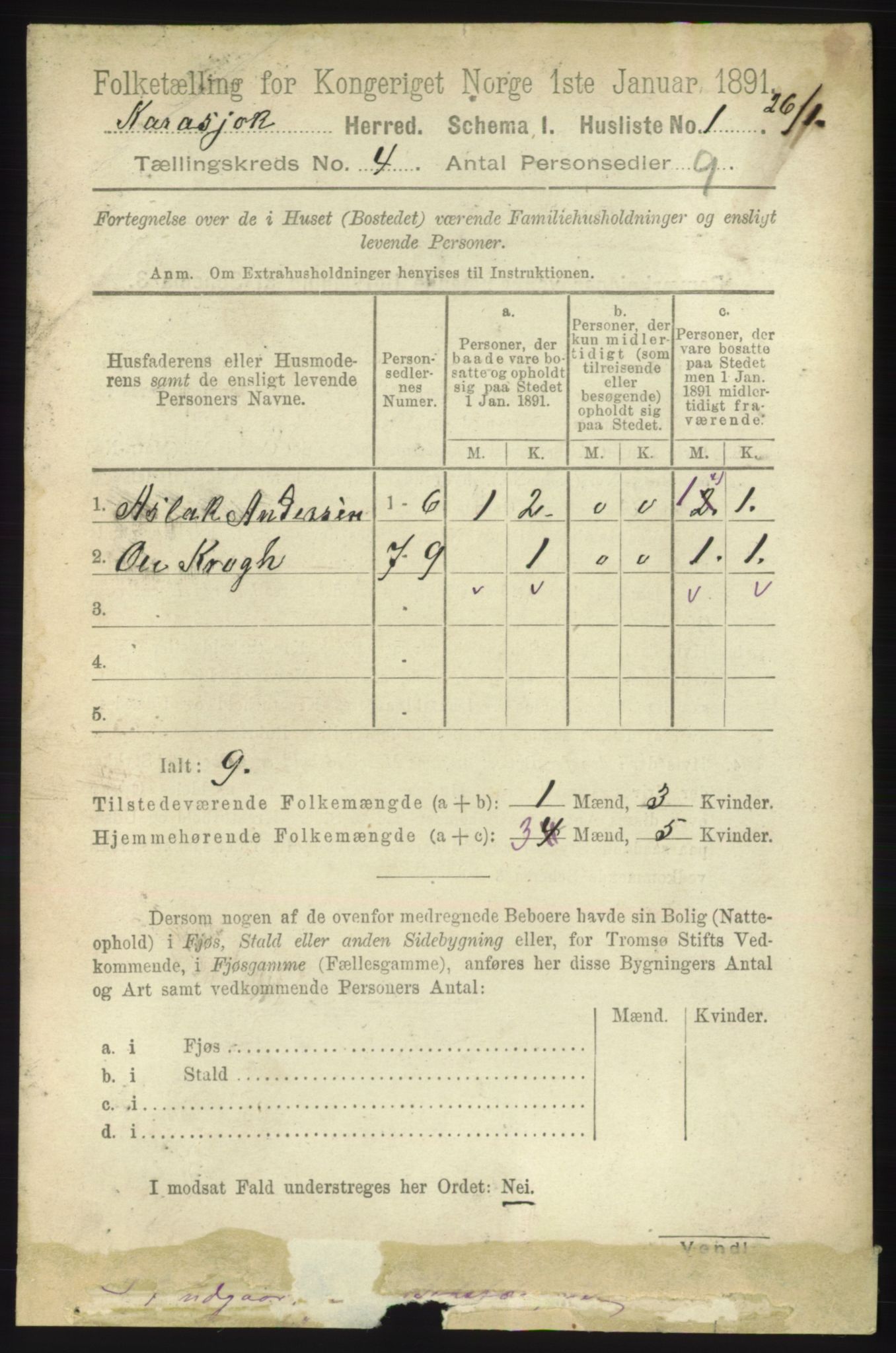 RA, 1891 census for 2021 Karasjok, 1891, p. 675