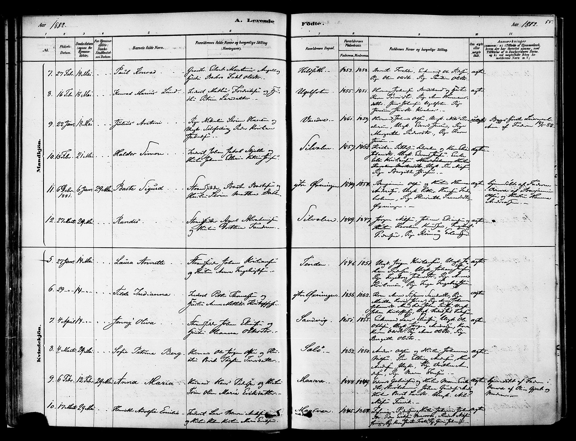 Ministerialprotokoller, klokkerbøker og fødselsregistre - Nordland, AV/SAT-A-1459/834/L0507: Parish register (official) no. 834A05, 1878-1892, p. 55