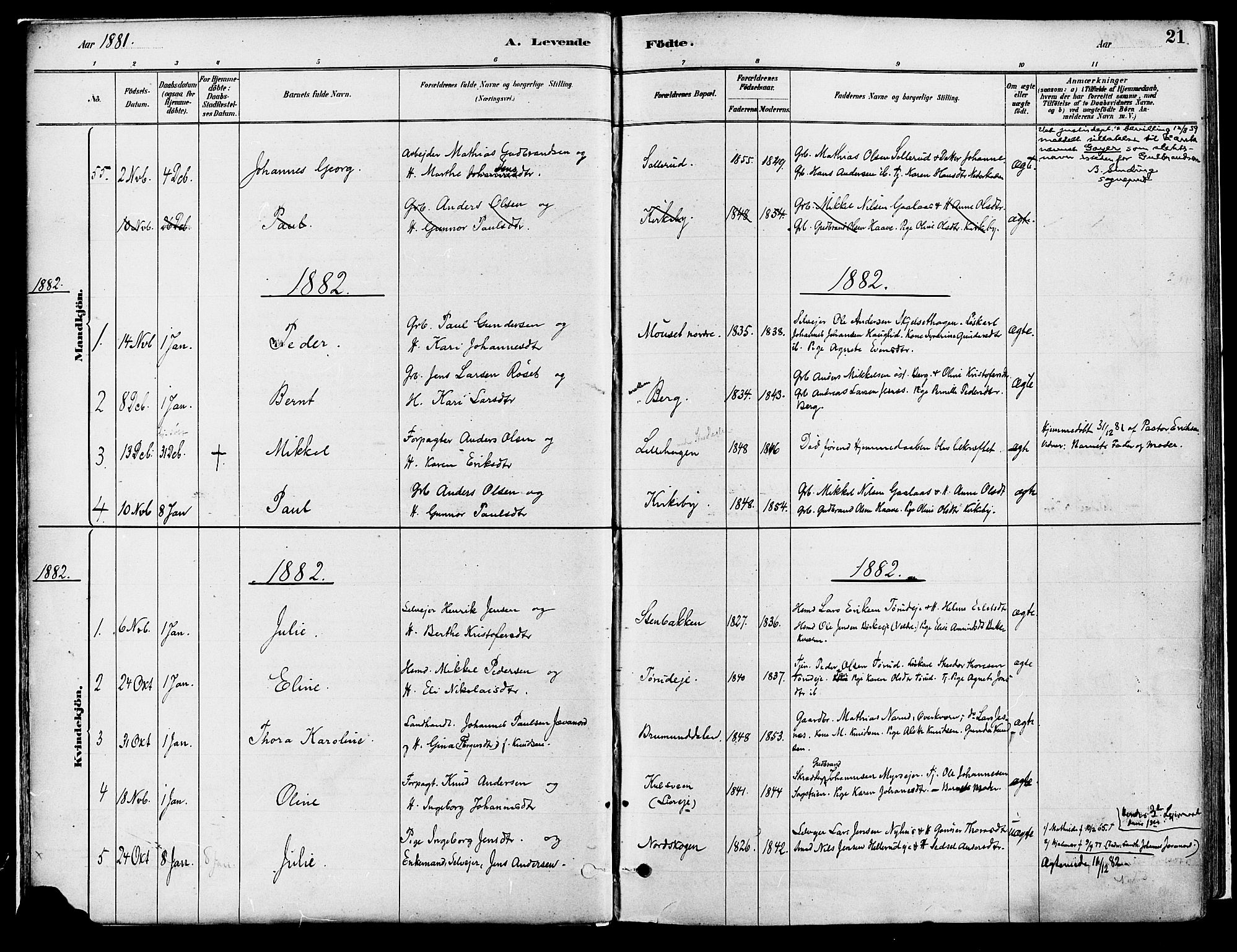 Vang prestekontor, Hedmark, SAH/PREST-008/H/Ha/Haa/L0018A: Parish register (official) no. 18A, 1880-1906, p. 21