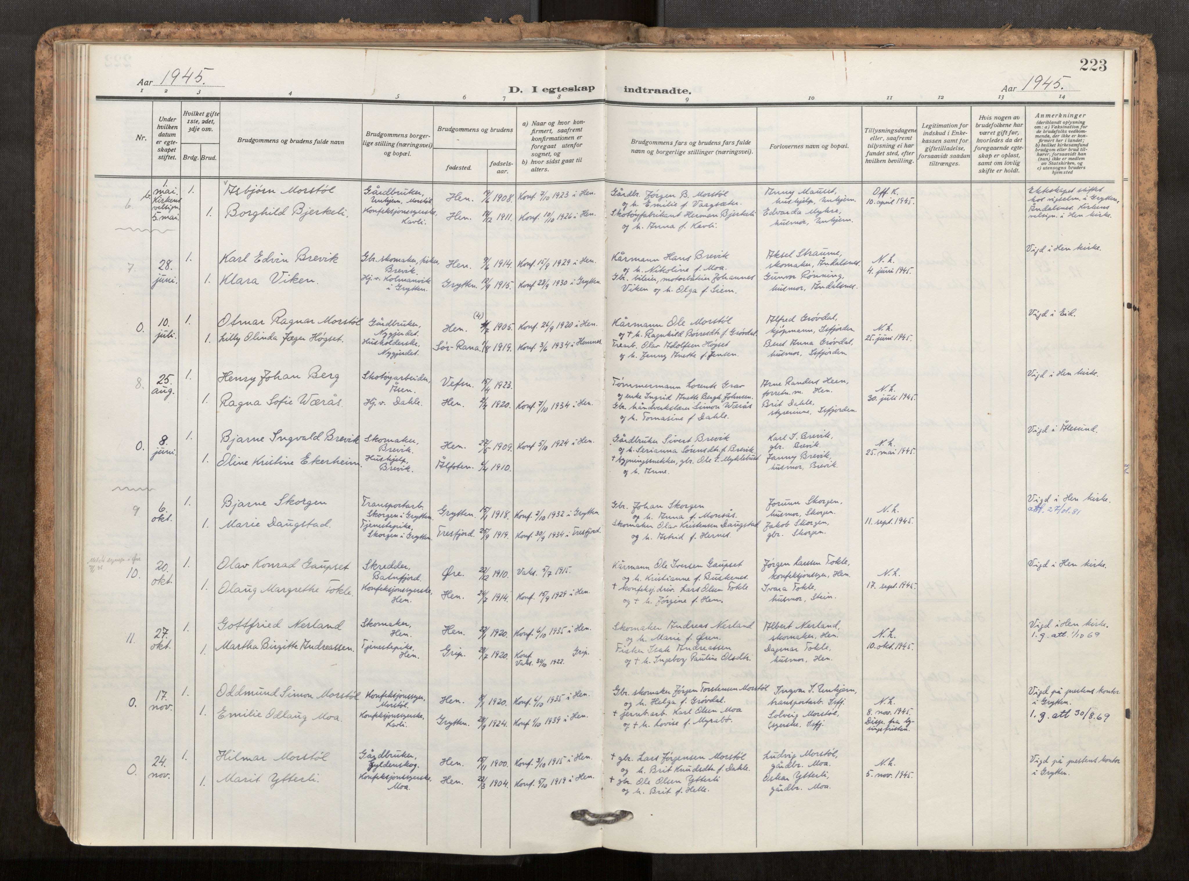 Ministerialprotokoller, klokkerbøker og fødselsregistre - Møre og Romsdal, SAT/A-1454/545/L0596: Parish register (official) no. 545A04, 1921-1956, p. 223