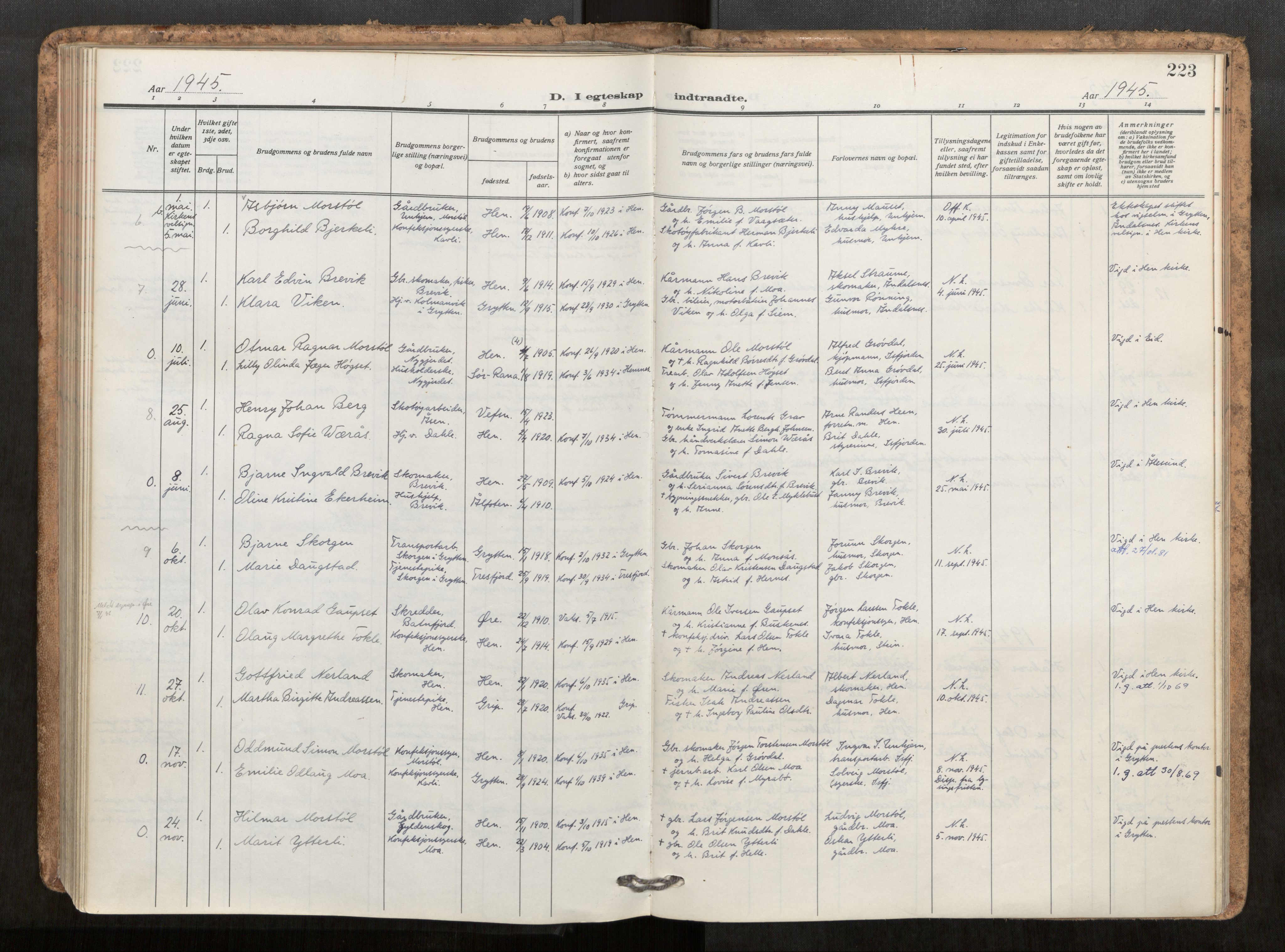 Ministerialprotokoller, klokkerbøker og fødselsregistre - Møre og Romsdal, AV/SAT-A-1454/545/L0596: Parish register (official) no. 545A04, 1921-1956, p. 223