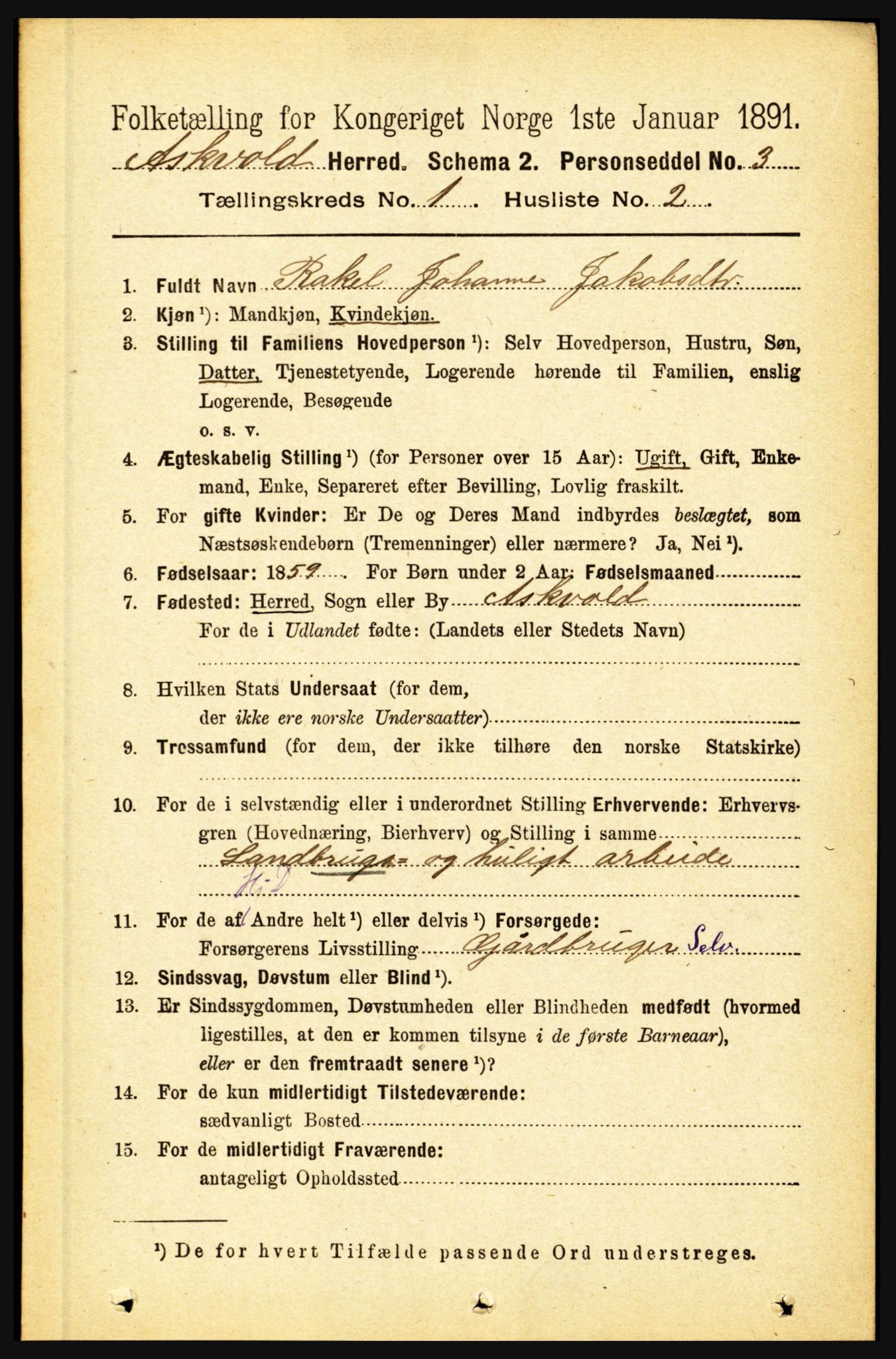 RA, 1891 census for 1428 Askvoll, 1891, p. 81