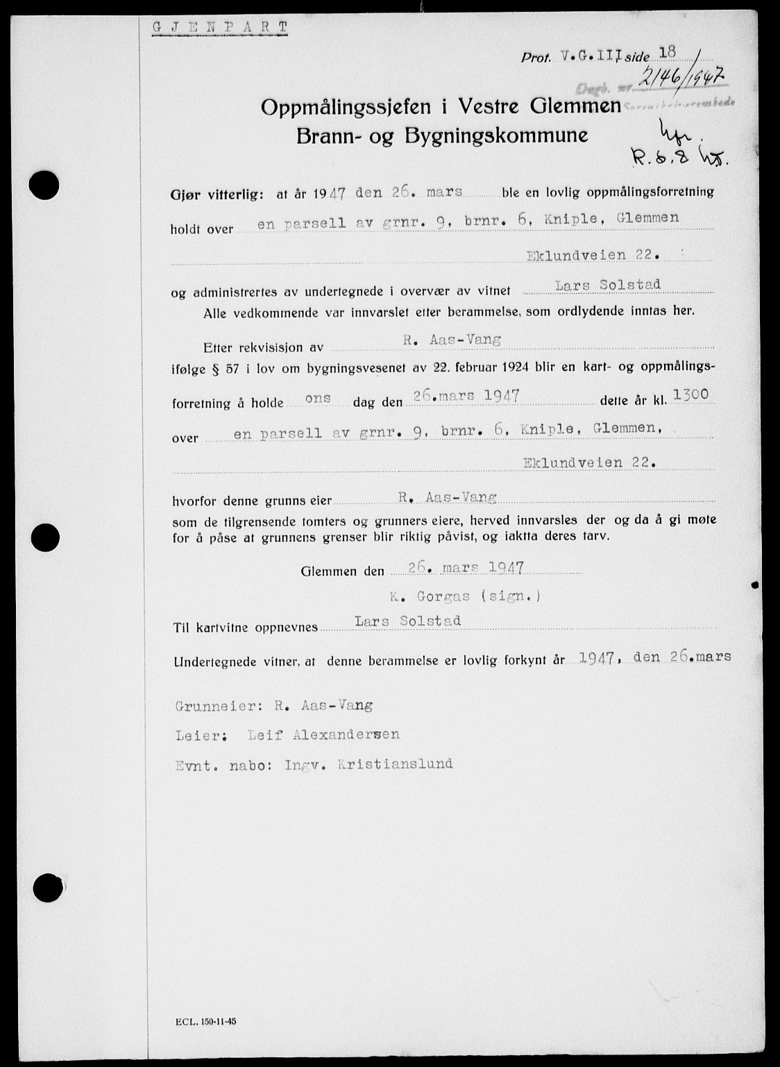 Onsøy sorenskriveri, SAO/A-10474/G/Ga/Gab/L0021: Mortgage book no. II A-21, 1947-1947, Diary no: : 2146/1947