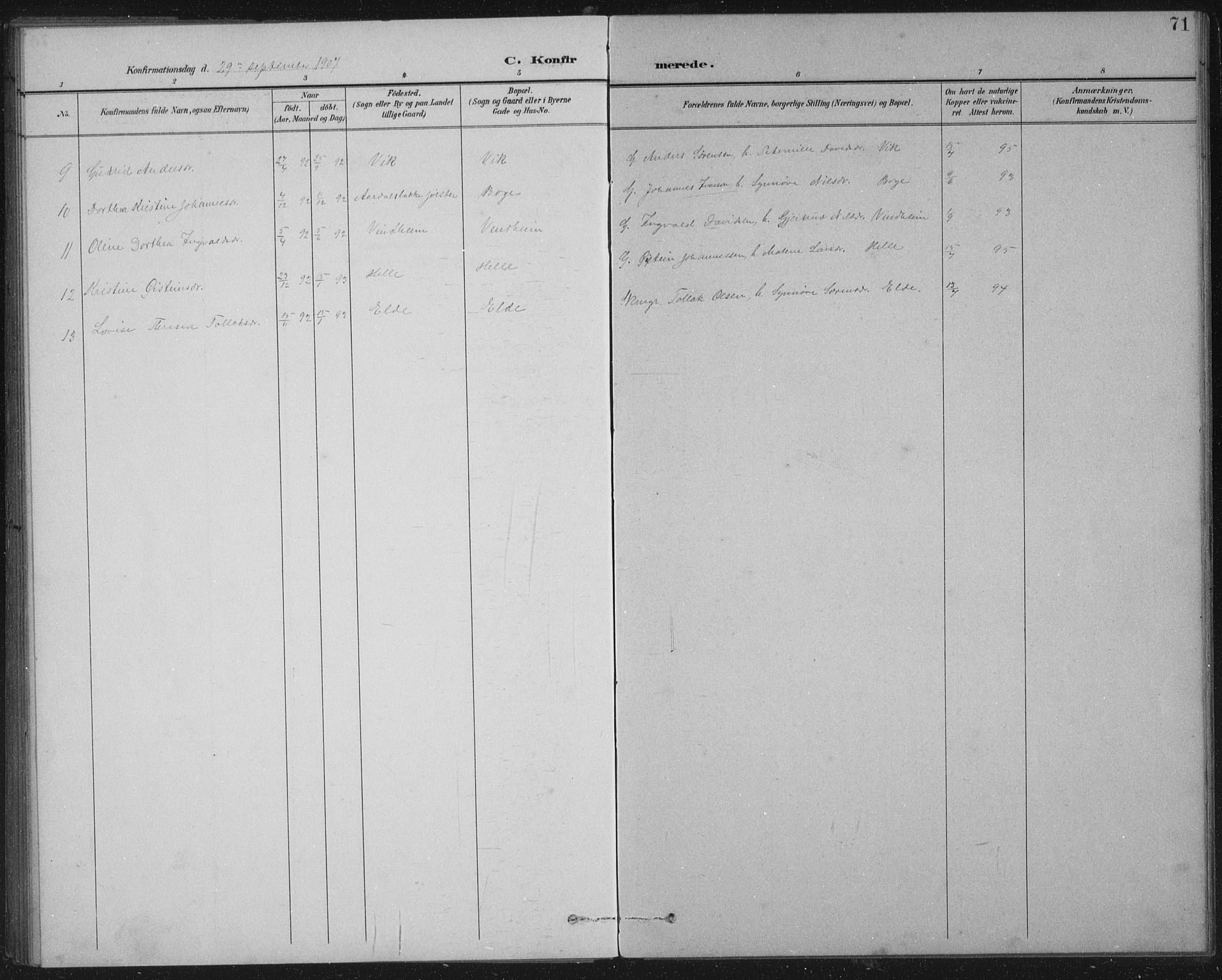 Fjaler sokneprestembete, AV/SAB-A-79801/H/Hab/Habb/L0002: Parish register (copy) no. B 2, 1895-1915, p. 71