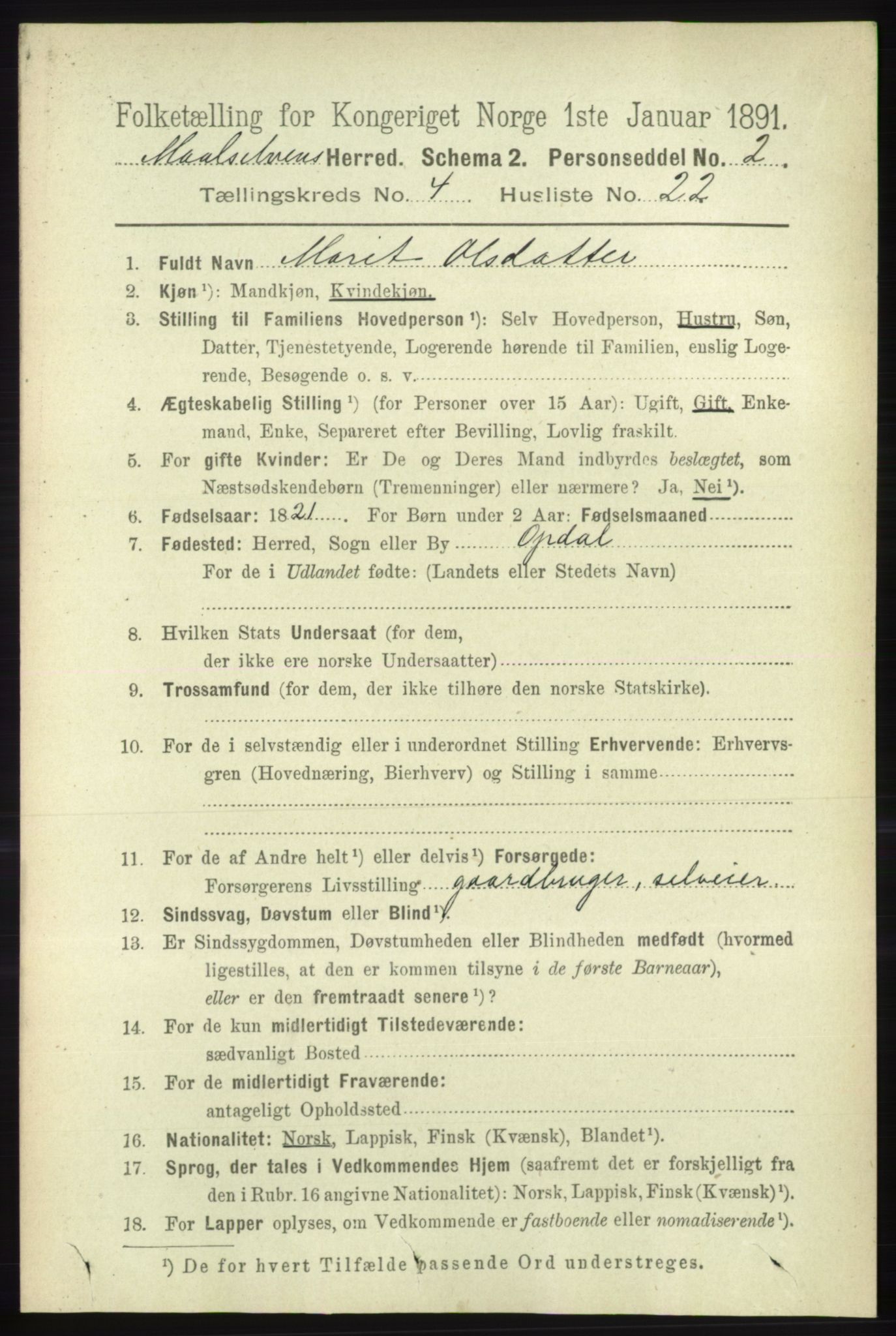 RA, 1891 census for 1924 Målselv, 1891, p. 1227