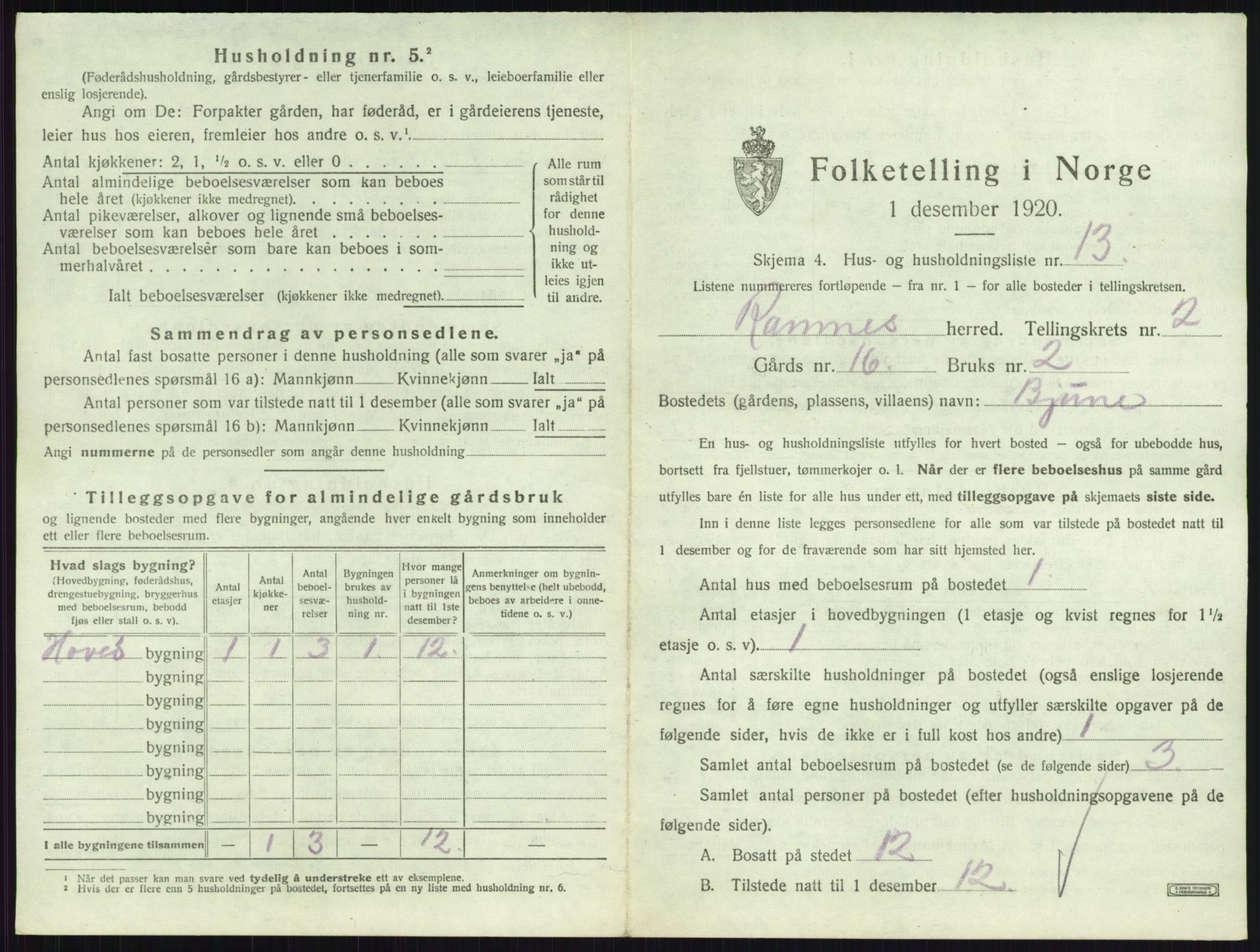 SAKO, 1920 census for Ramnes, 1920, p. 196