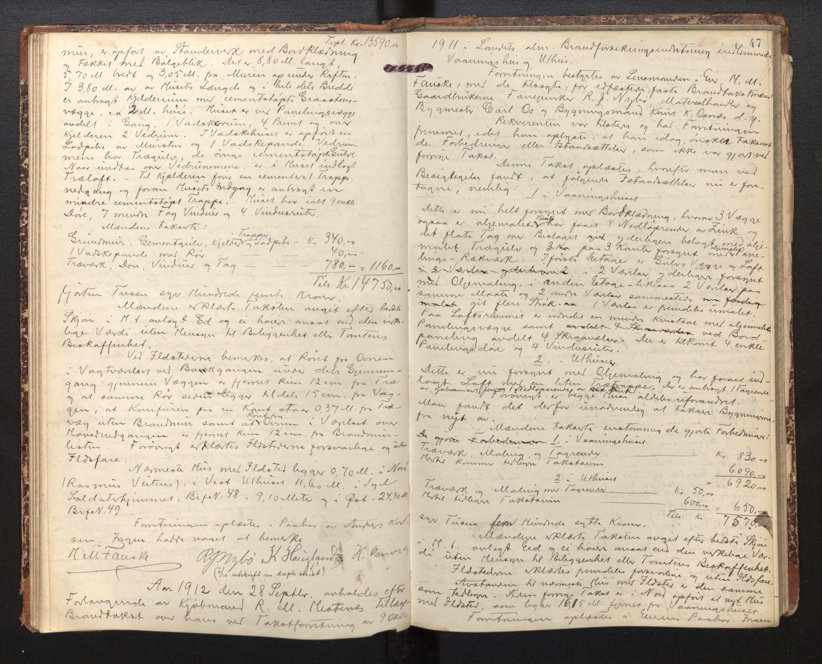 Lensmannen i Eid, AV/SAB-A-27001/0012/L0003: Branntakstprotokoll, 1906-1922, p. 46b-47a