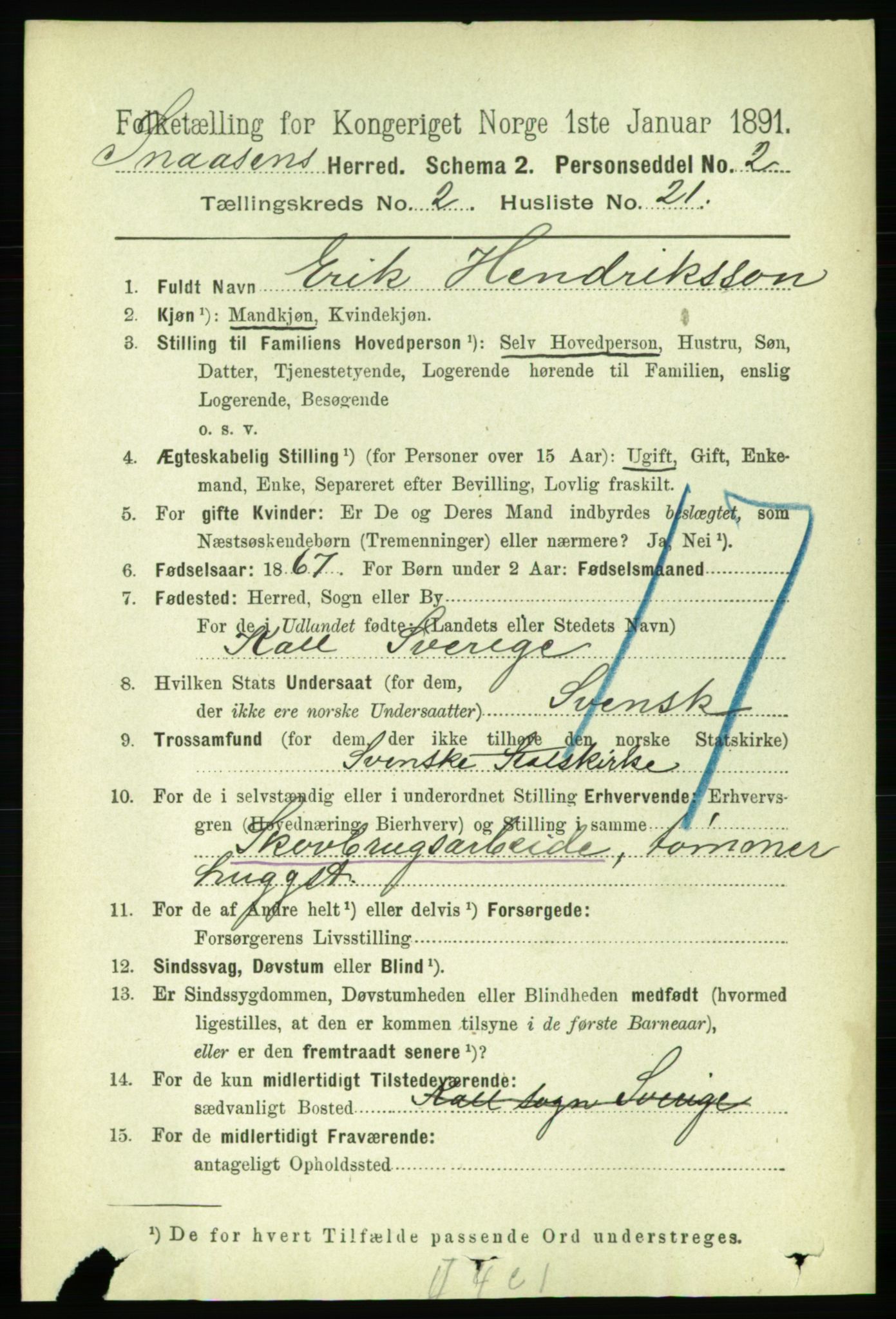 RA, 1891 census for 1736 Snåsa, 1891, p. 564