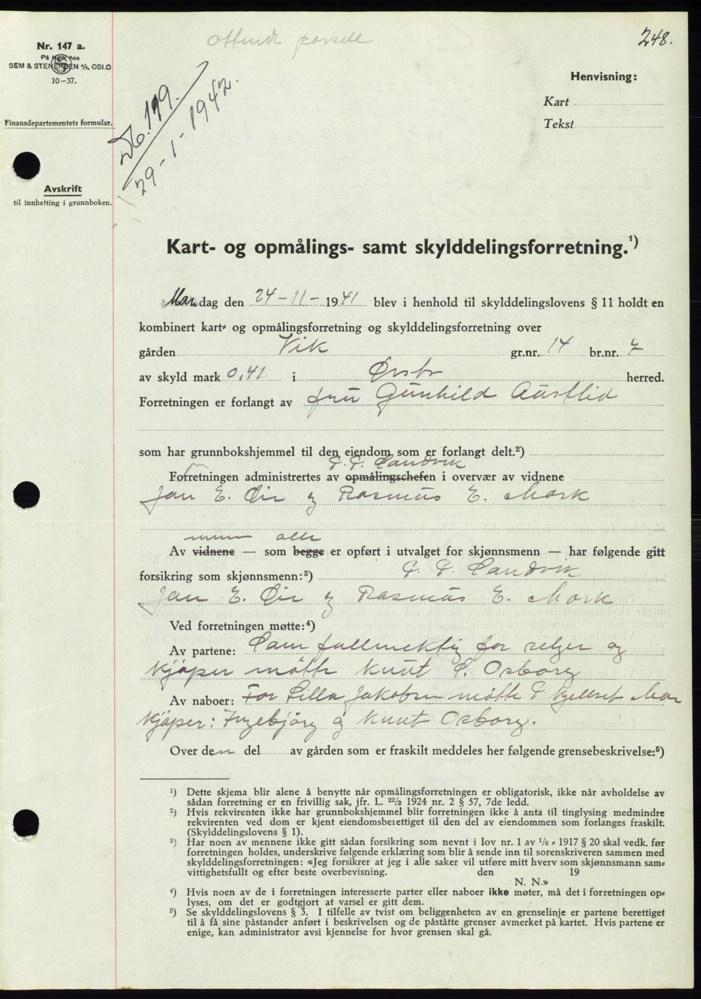 Søre Sunnmøre sorenskriveri, AV/SAT-A-4122/1/2/2C/L0073: Mortgage book no. 67, 1941-1942, Diary no: : 119/1942