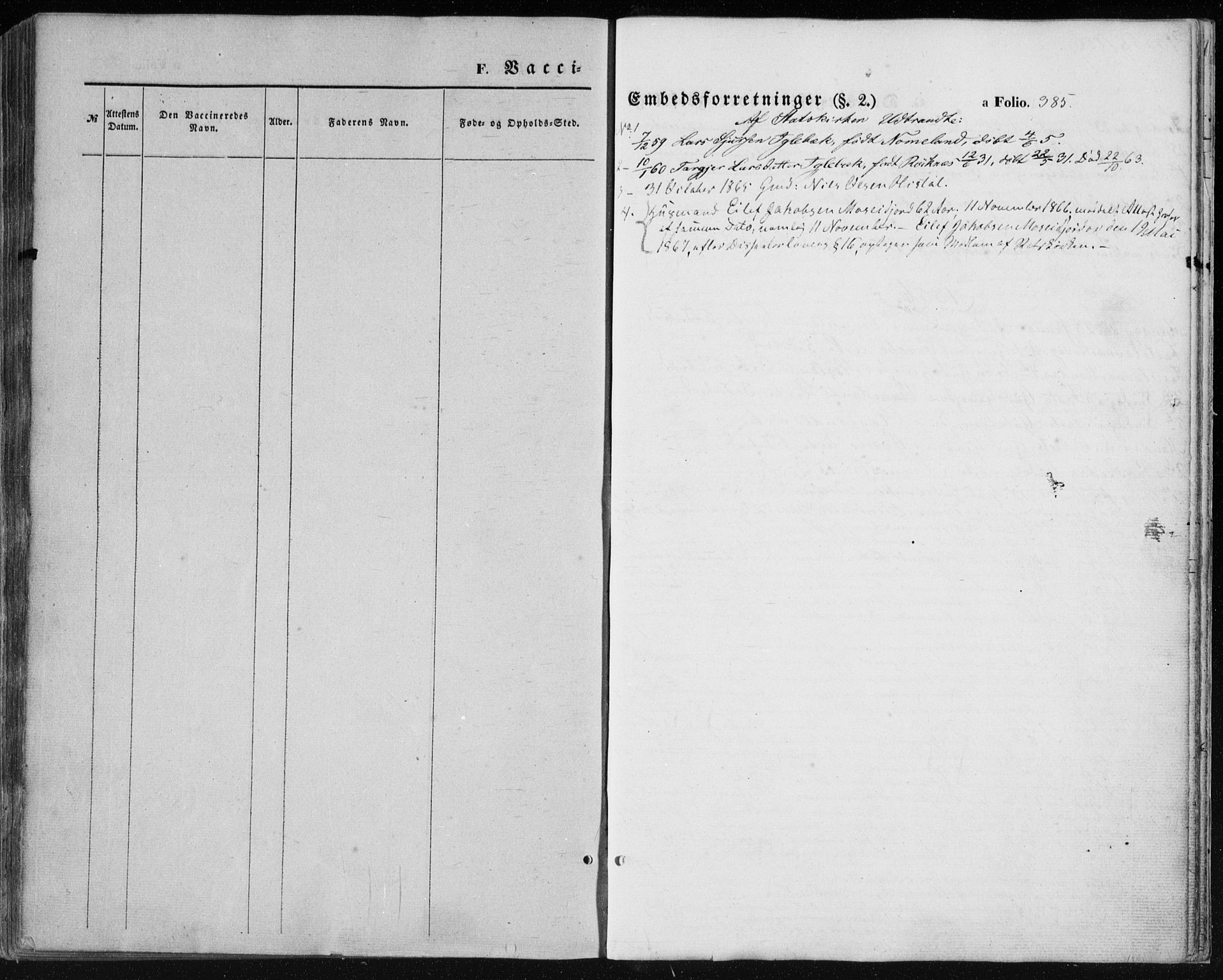Vennesla sokneprestkontor, SAK/1111-0045/Fa/Fac/L0007: Parish register (official) no. A 7, 1855-1873, p. 385