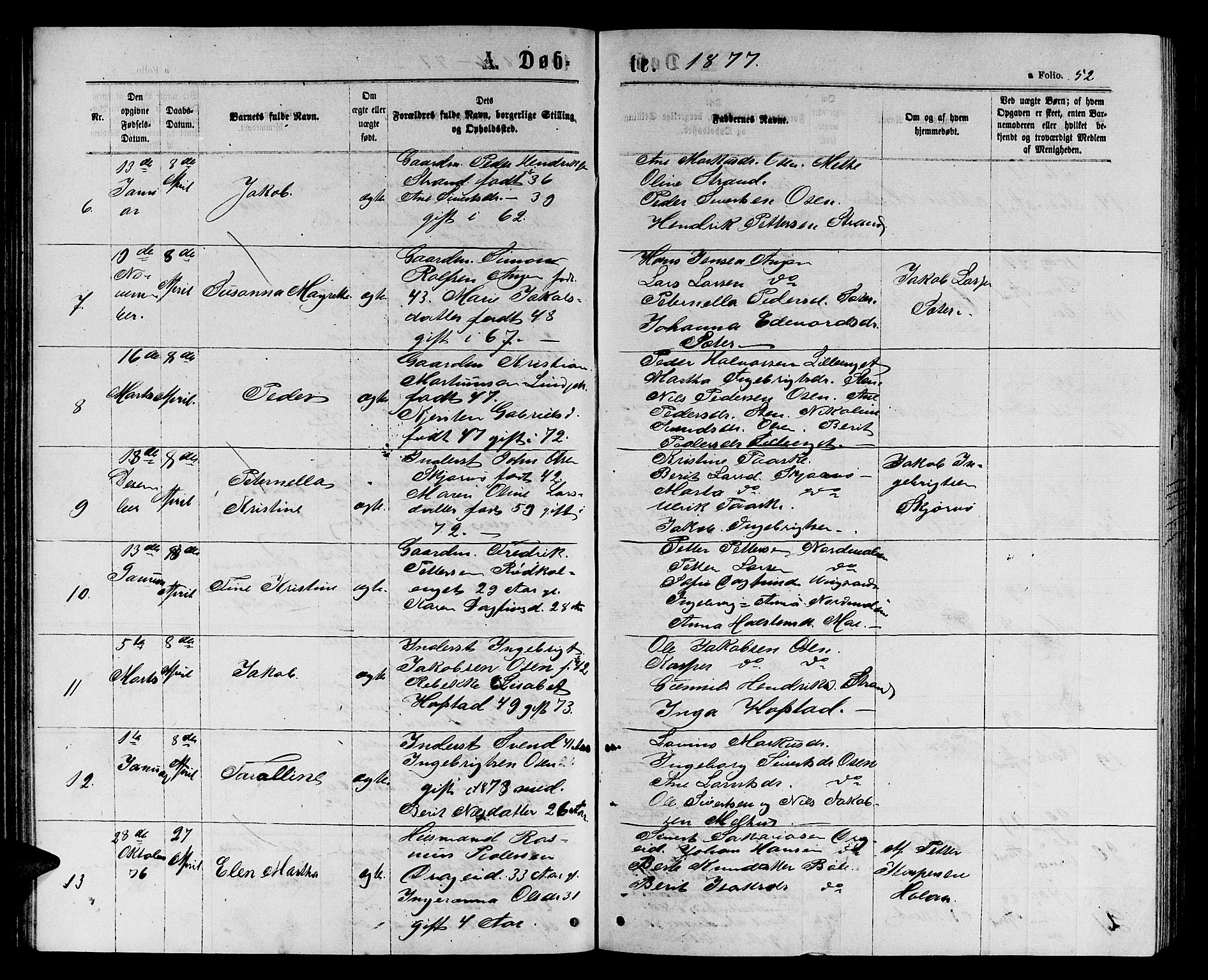 Ministerialprotokoller, klokkerbøker og fødselsregistre - Sør-Trøndelag, SAT/A-1456/658/L0725: Parish register (copy) no. 658C01, 1867-1882, p. 52