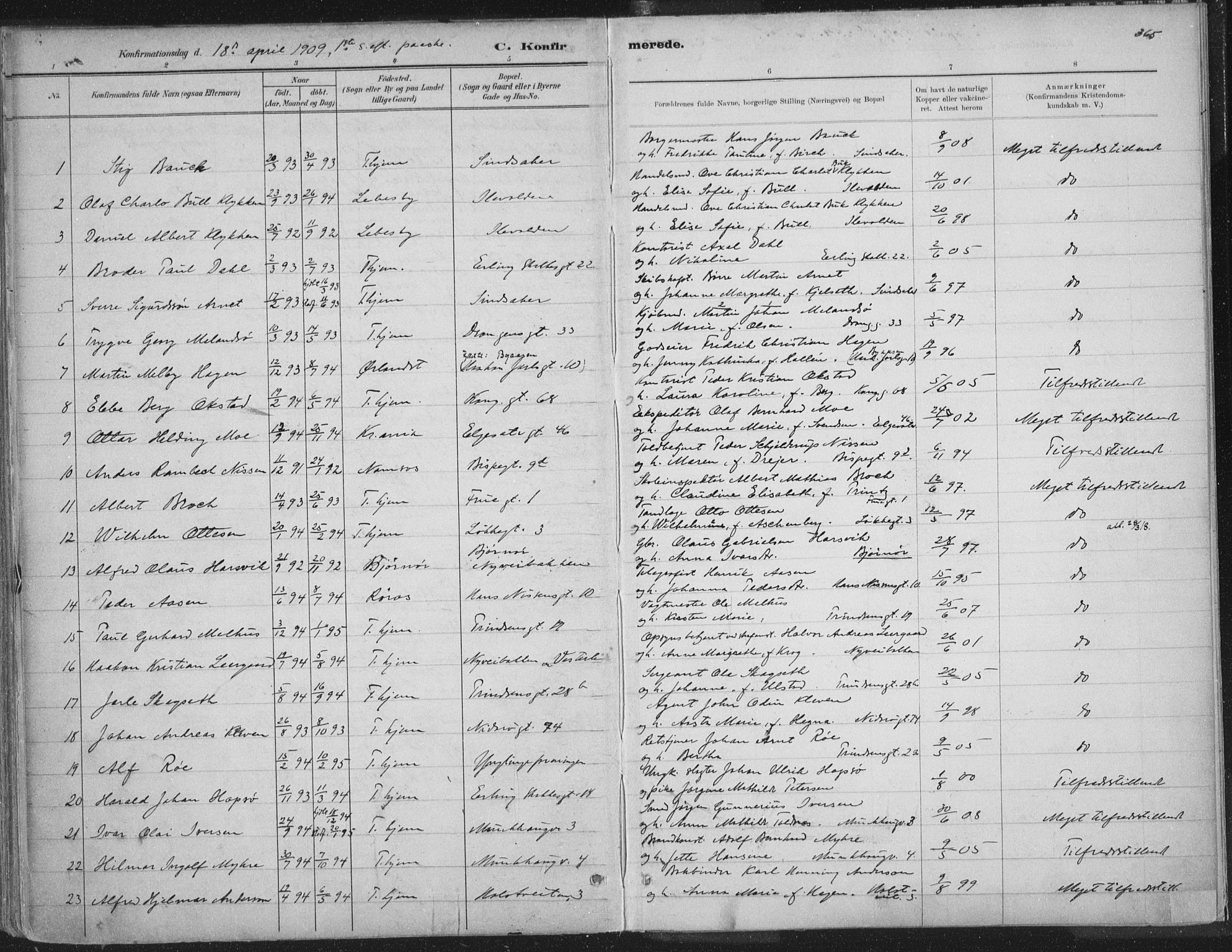 Ministerialprotokoller, klokkerbøker og fødselsregistre - Sør-Trøndelag, SAT/A-1456/601/L0062: Parish register (official) no. 601A30, 1891-1911, p. 365