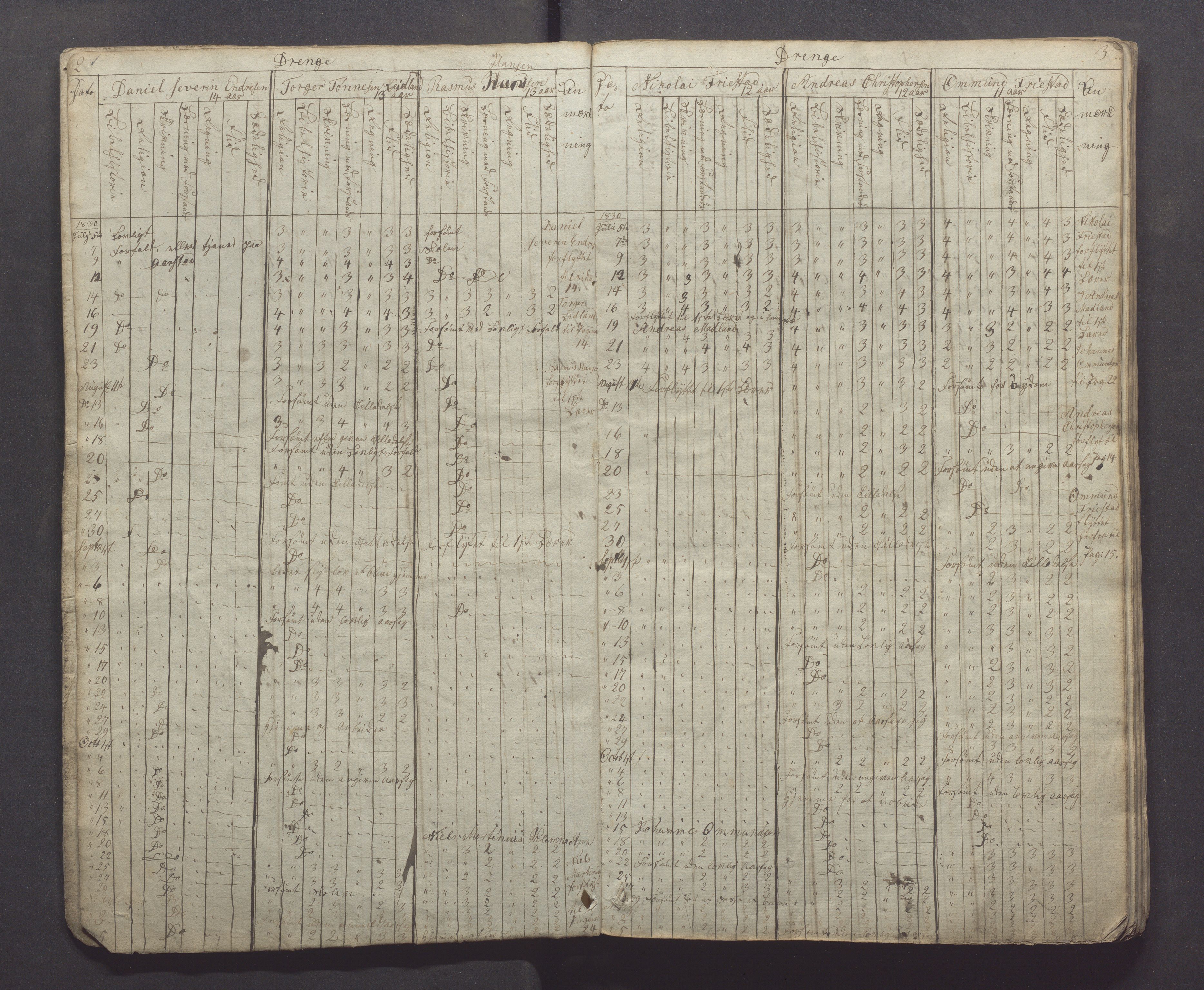 Egersund kommune (Ladested) - Egersund almueskole/folkeskole, IKAR/K-100521/H/L0001: Skoleprotokoll - Almueskole, 2. klasse, 1830-1834, p. 2-3