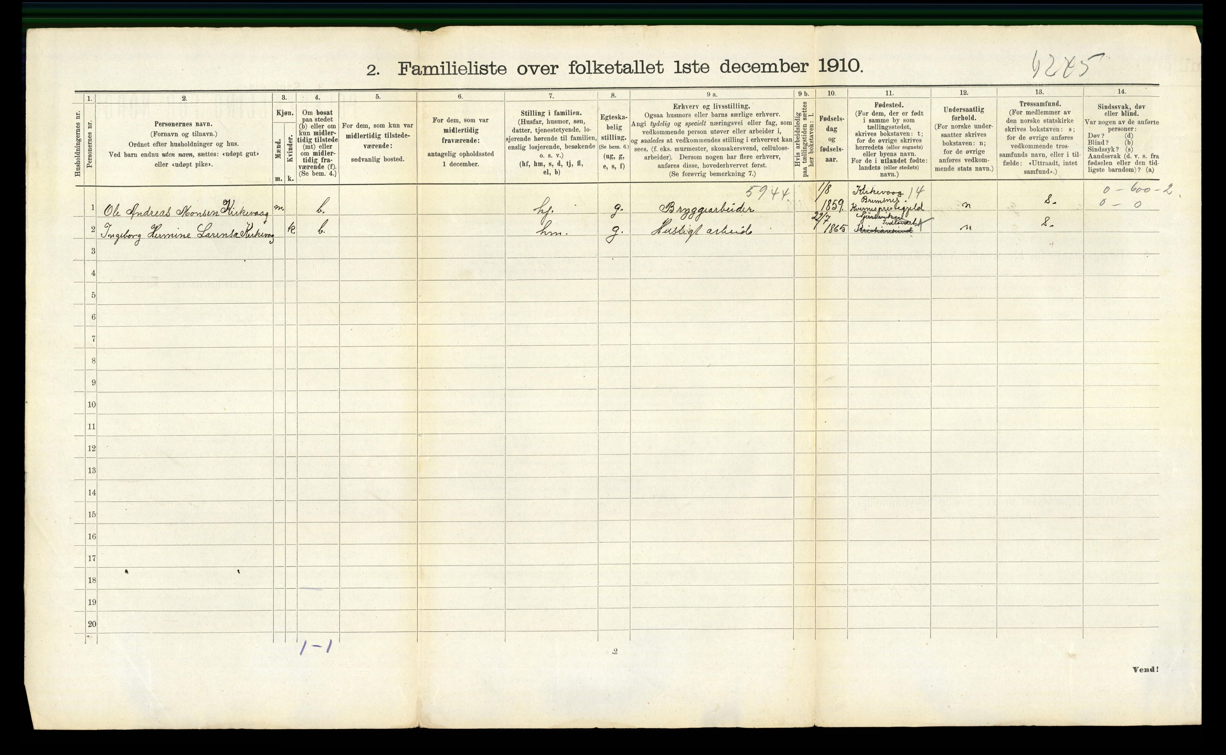 RA, 1910 census for Kristiansund, 1910, p. 4280