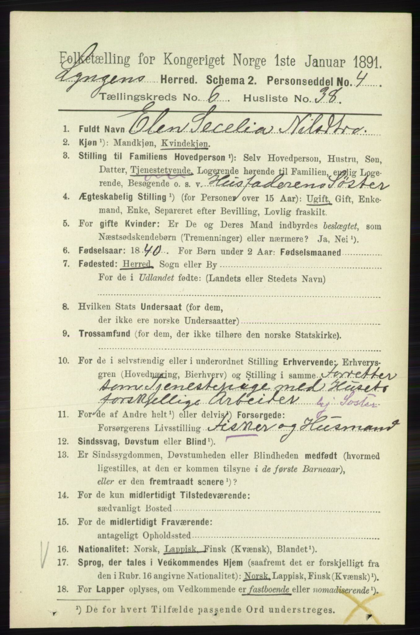 RA, 1891 census for 1938 Lyngen, 1891, p. 5534