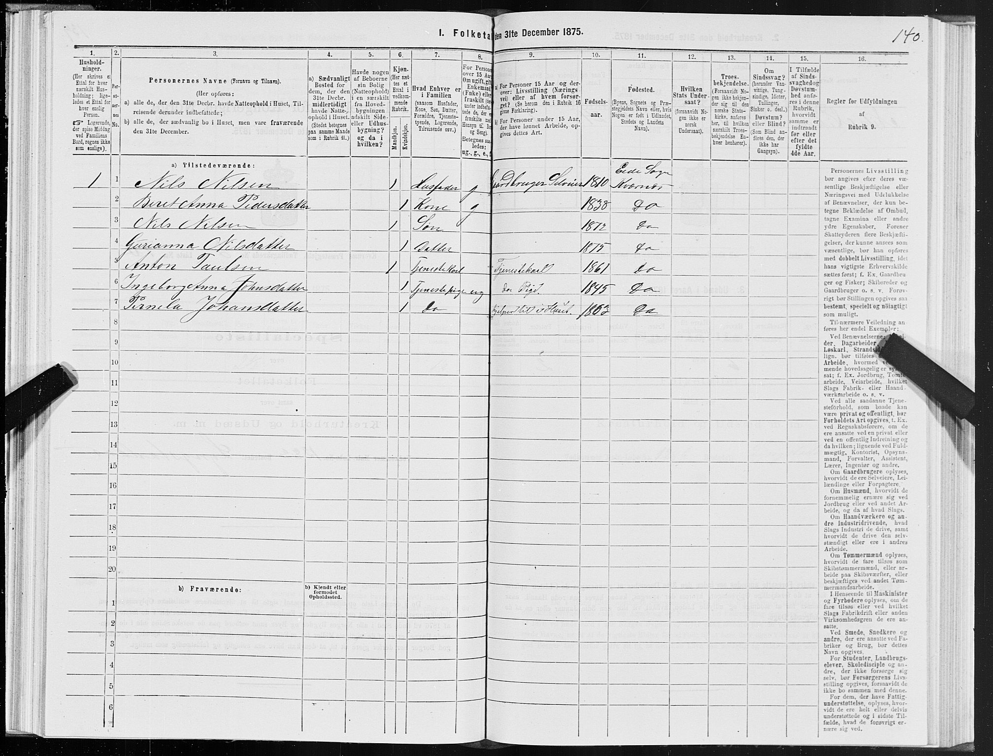 SAT, 1875 census for 1553P Kvernes, 1875, p. 2140