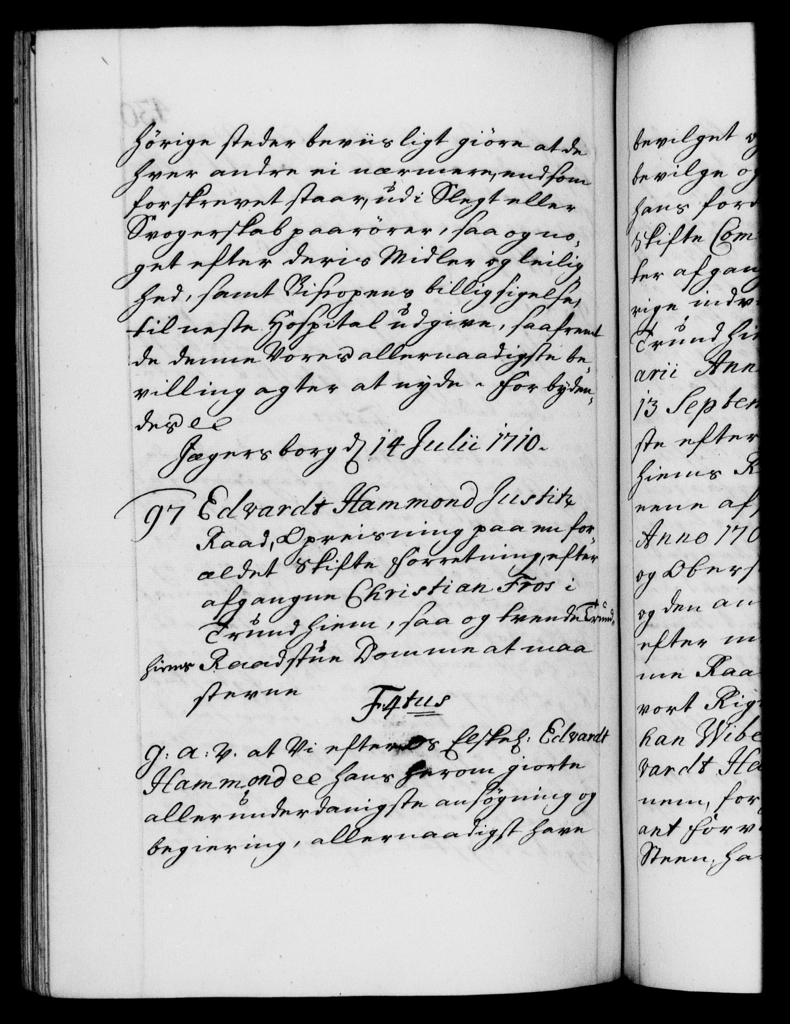 Danske Kanselli 1572-1799, AV/RA-EA-3023/F/Fc/Fca/Fcaa/L0020: Norske registre, 1708-1711, p. 430b