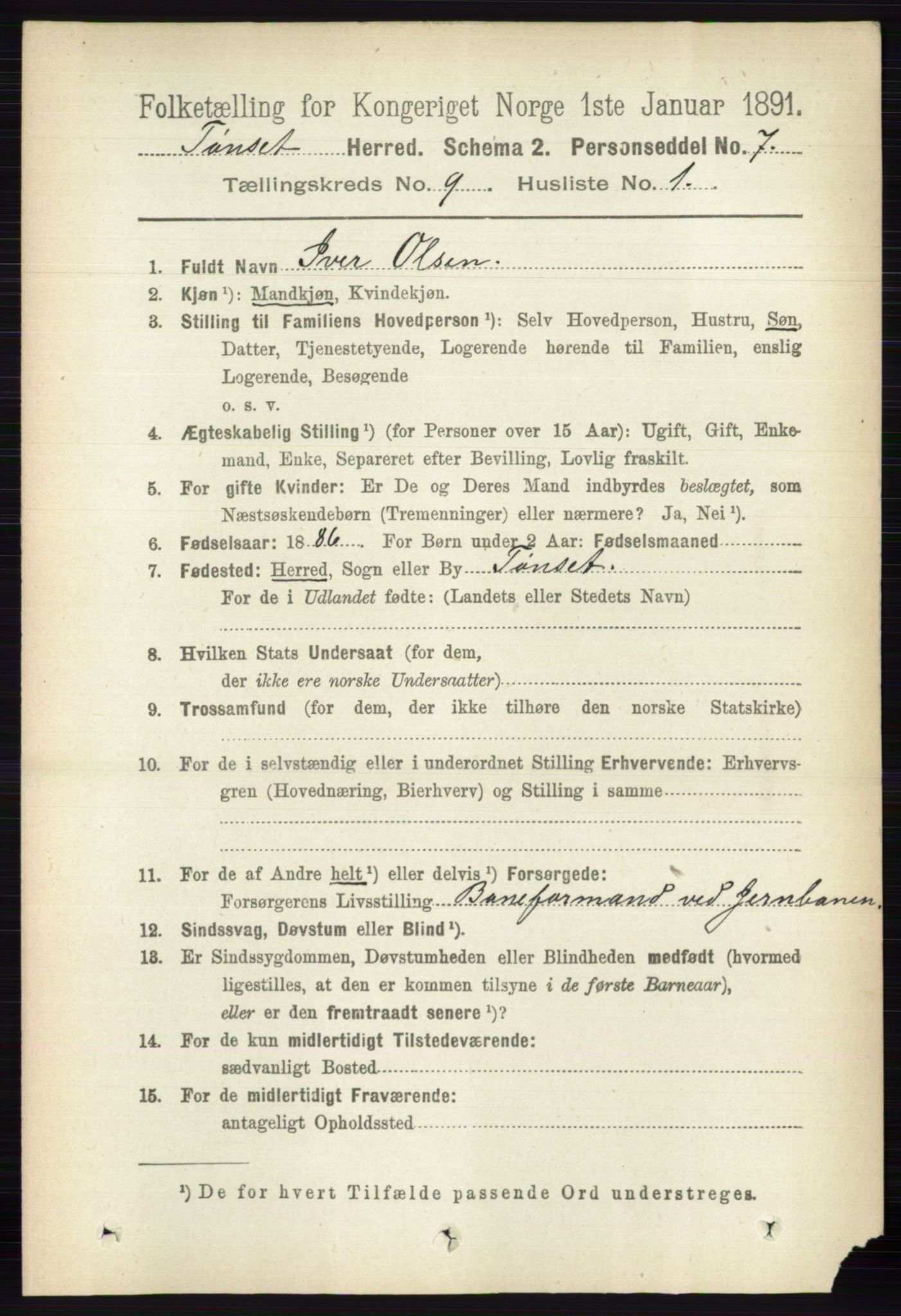 RA, 1891 census for 0437 Tynset, 1891, p. 2426