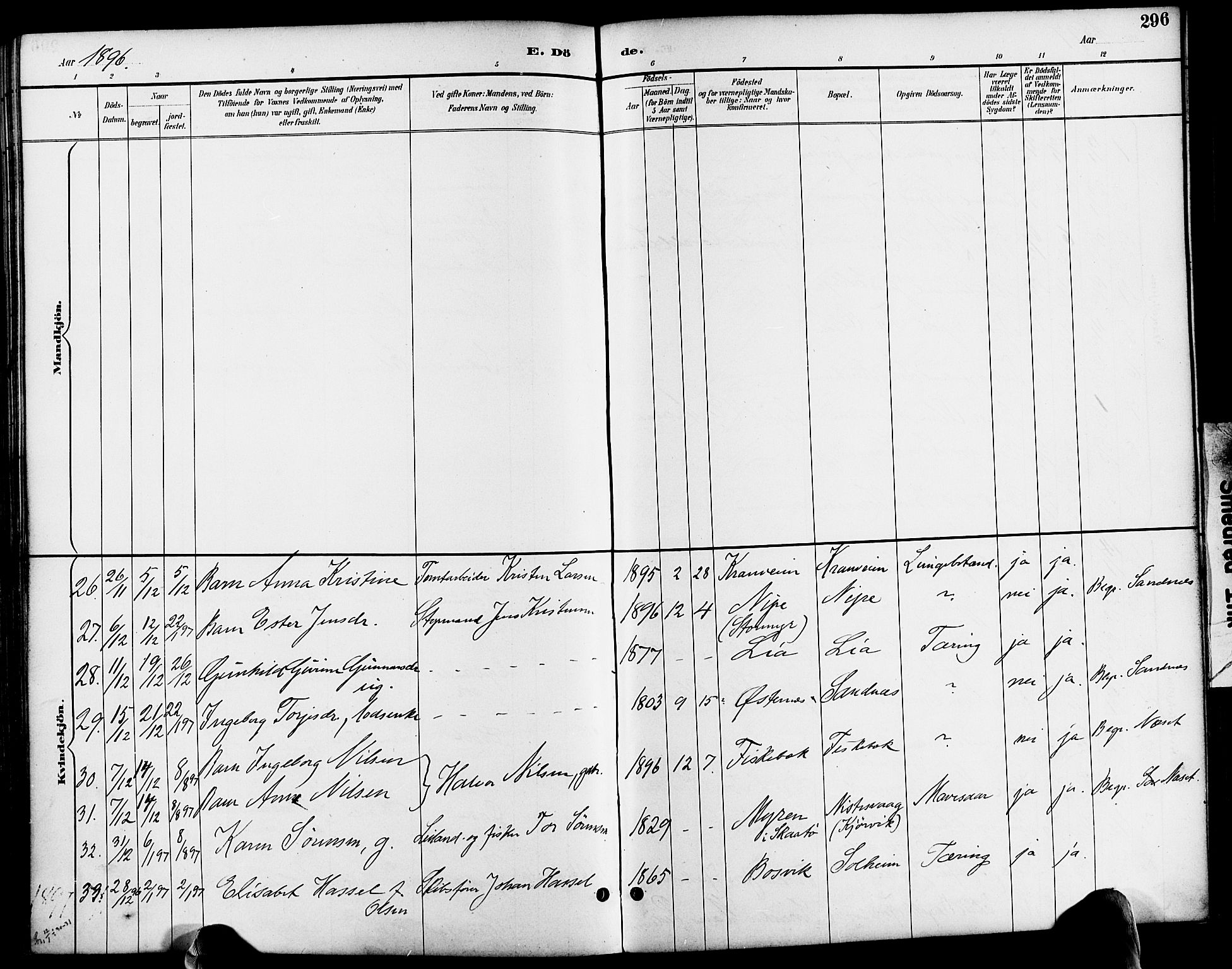 Søndeled sokneprestkontor, AV/SAK-1111-0038/F/Fa/L0005: Parish register (official) no. A 5, 1889-1899, p. 296