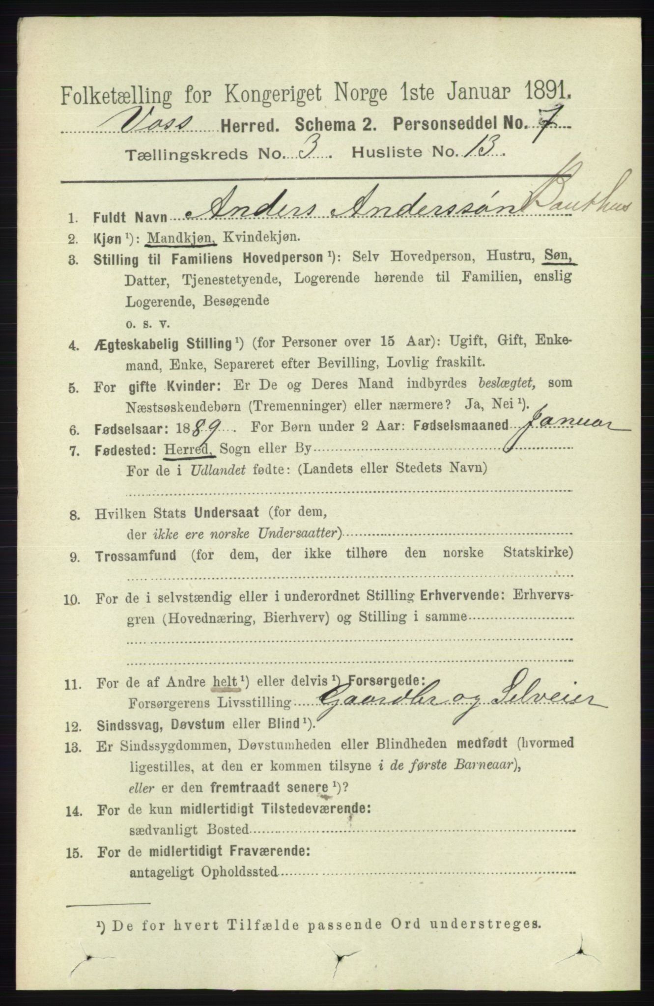 RA, 1891 census for 1235 Voss, 1891, p. 1274