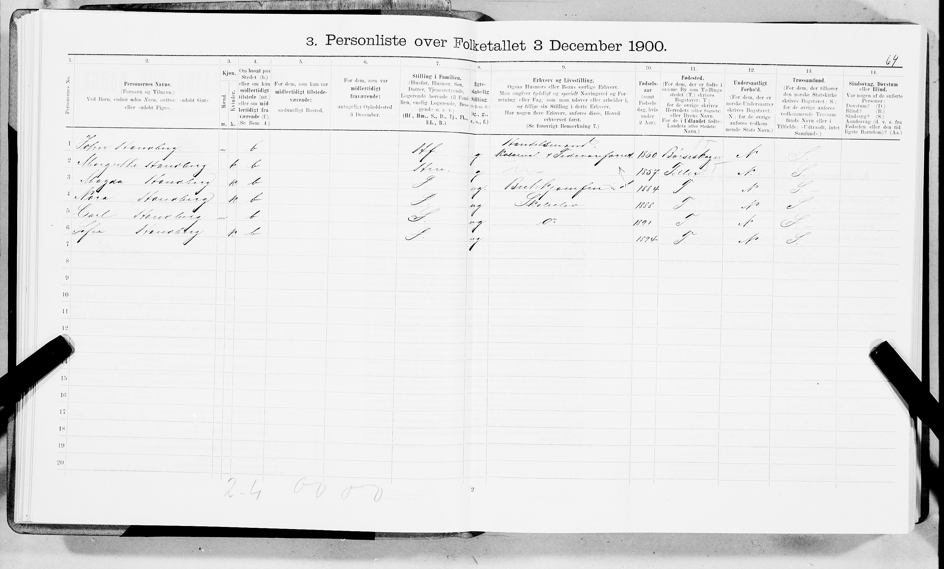 SAT, 1900 census for Trondheim, 1900, p. 2603