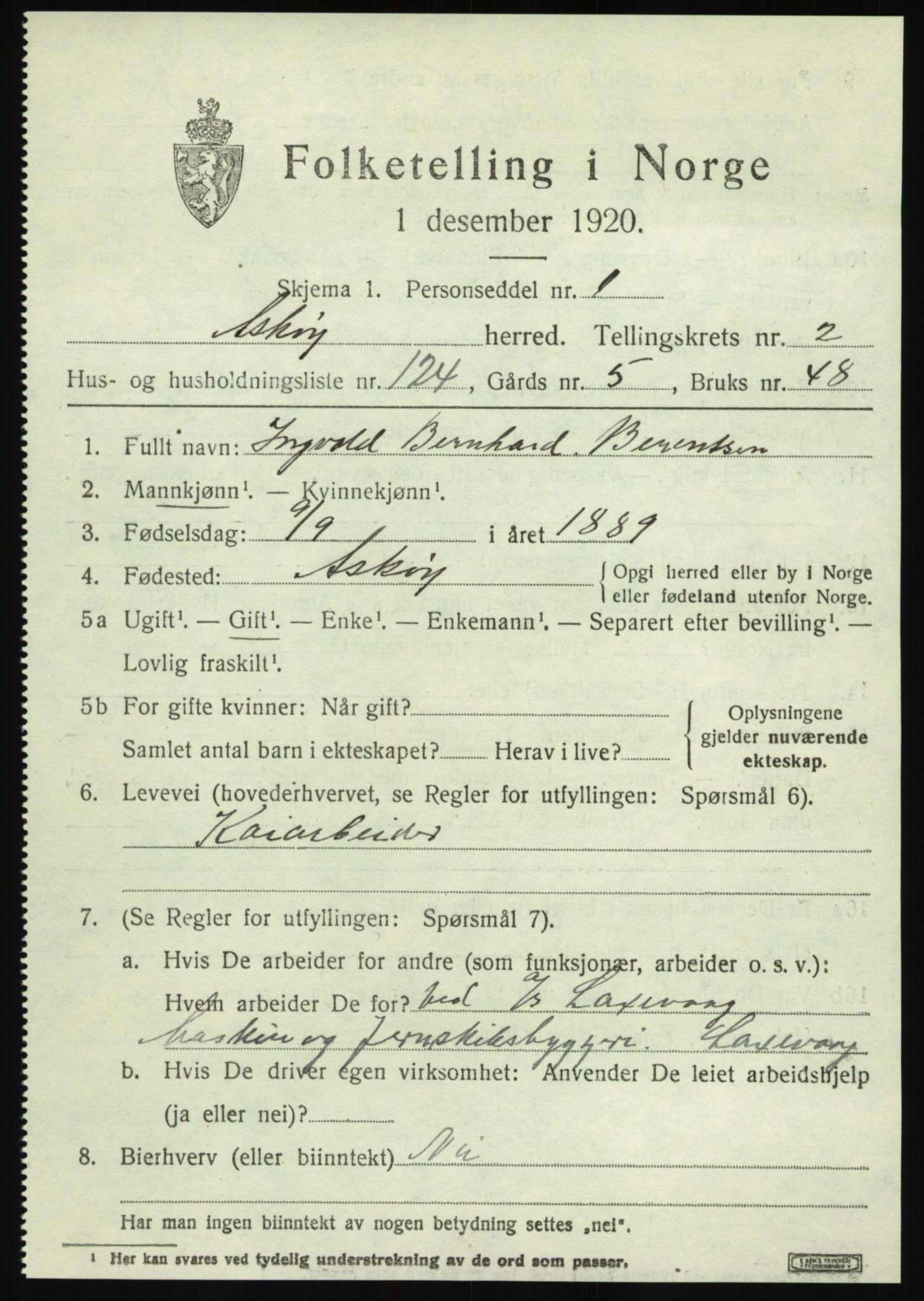 SAB, 1920 census for Askøy, 1920, p. 5910