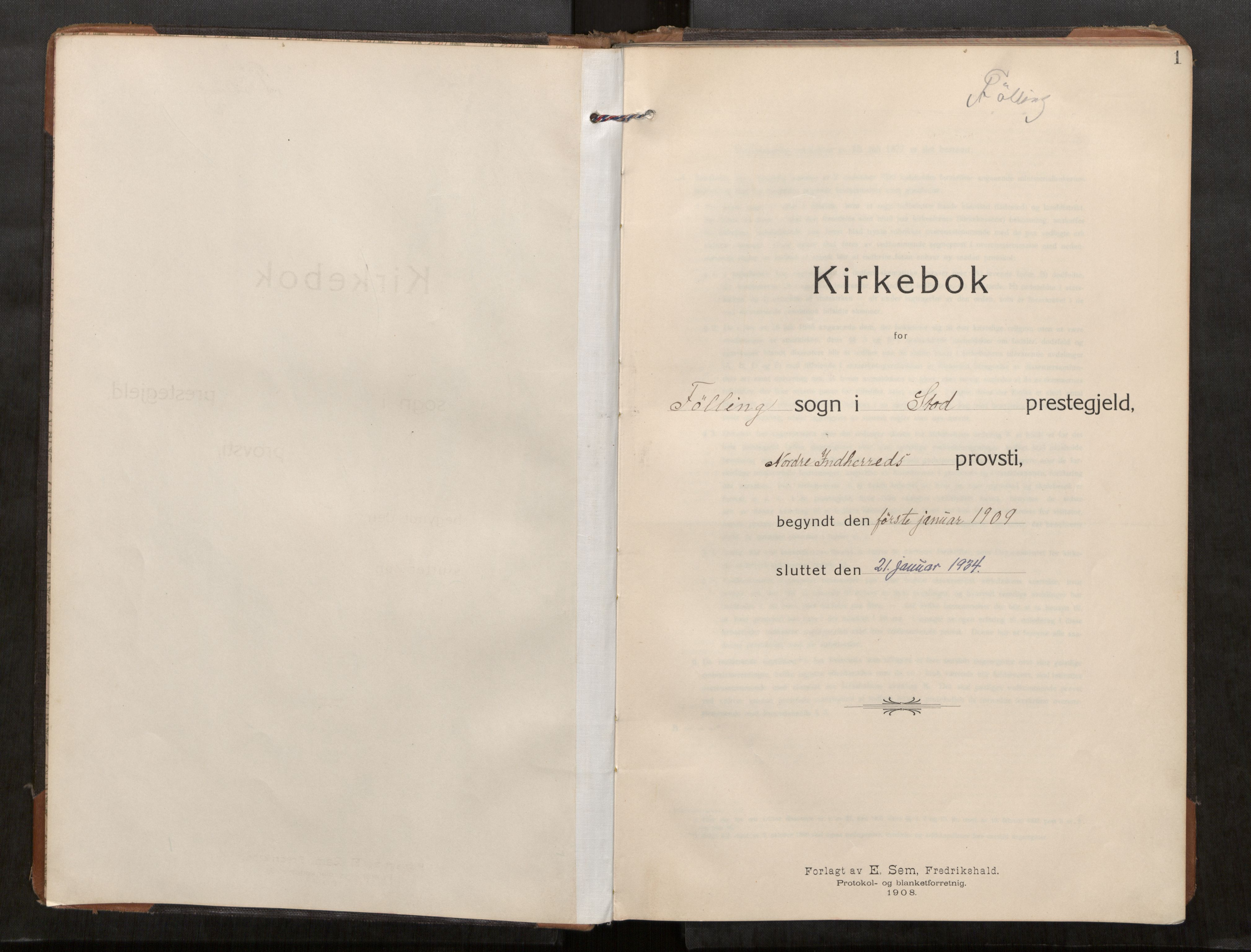 Stod sokneprestkontor, AV/SAT-A-1164/1/I/I1/I1a/L0003: Parish register (official) no. 3, 1909-1934, p. 1