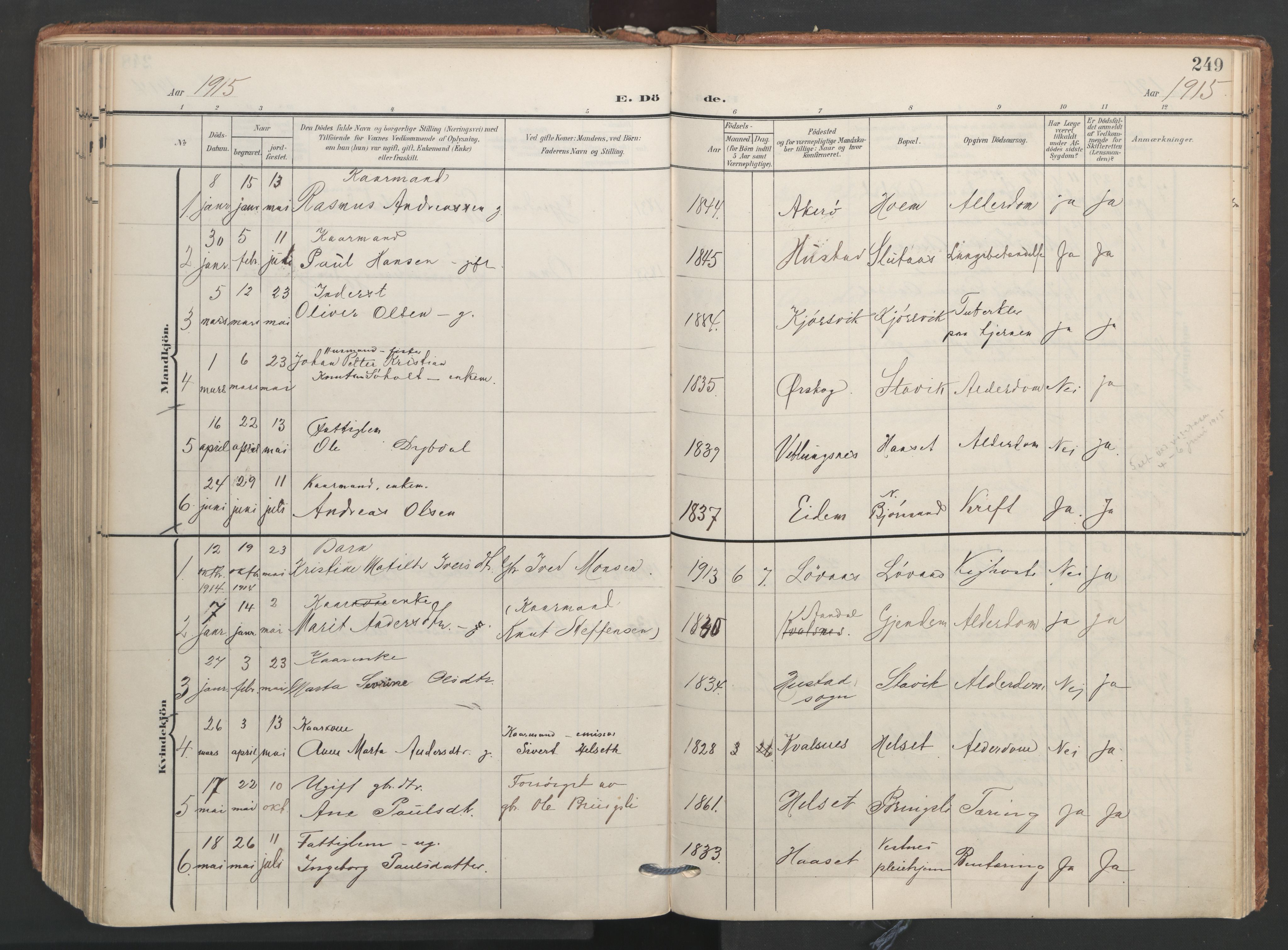 Ministerialprotokoller, klokkerbøker og fødselsregistre - Møre og Romsdal, AV/SAT-A-1454/565/L0751: Parish register (official) no. 565A05, 1905-1979, p. 249