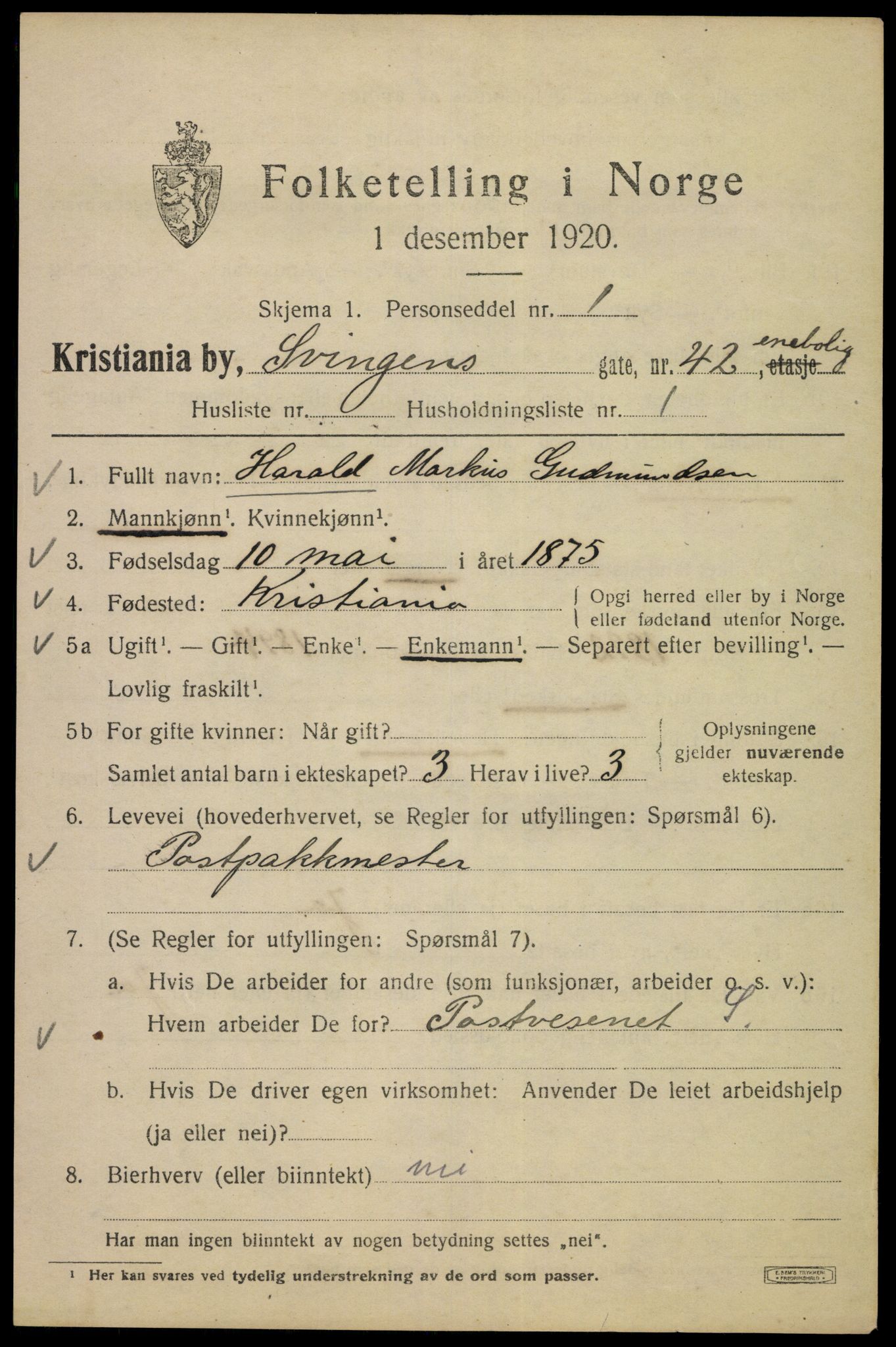 SAO, 1920 census for Kristiania, 1920, p. 560511