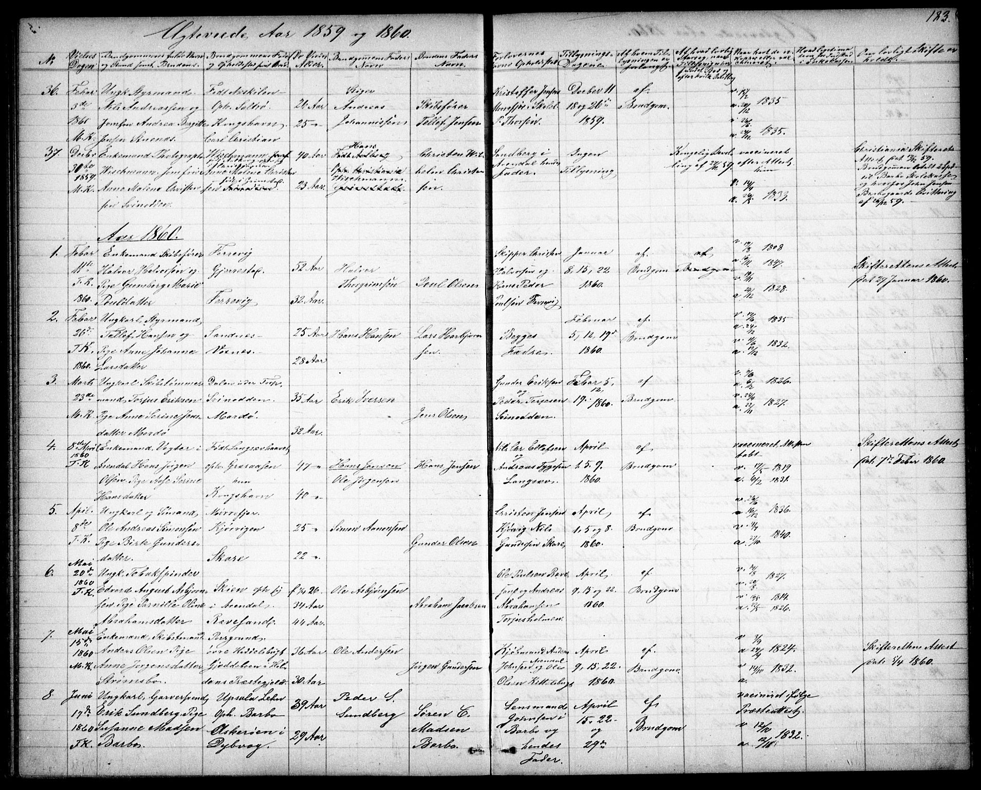 Tromøy sokneprestkontor, SAK/1111-0041/F/Fb/L0003: Parish register (copy) no. B 3, 1859-1868, p. 183