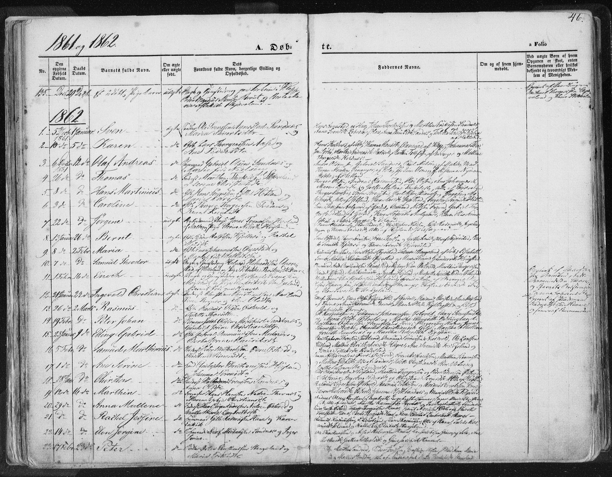 Høyland sokneprestkontor, AV/SAST-A-101799/001/30BA/L0010: Parish register (official) no. A 9.1, 1857-1877, p. 46