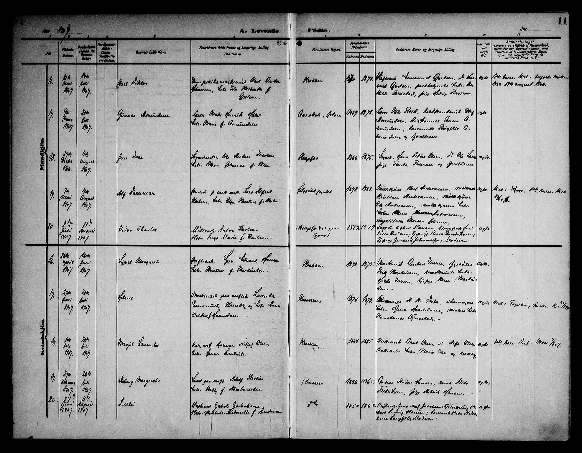 Moss prestekontor Kirkebøker, AV/SAO-A-2003/F/Fc/L0003: Parish register (official) no. III 3, 1906-1914, p. 11