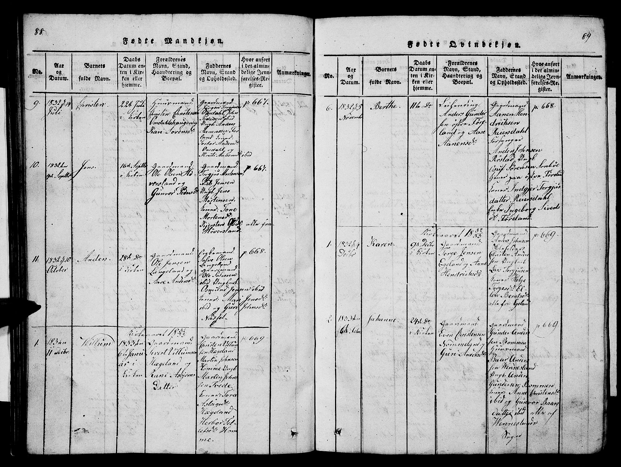 Vennesla sokneprestkontor, SAK/1111-0045/Fb/Fba/L0001: Parish register (copy) no. B 1, 1820-1834, p. 88-89