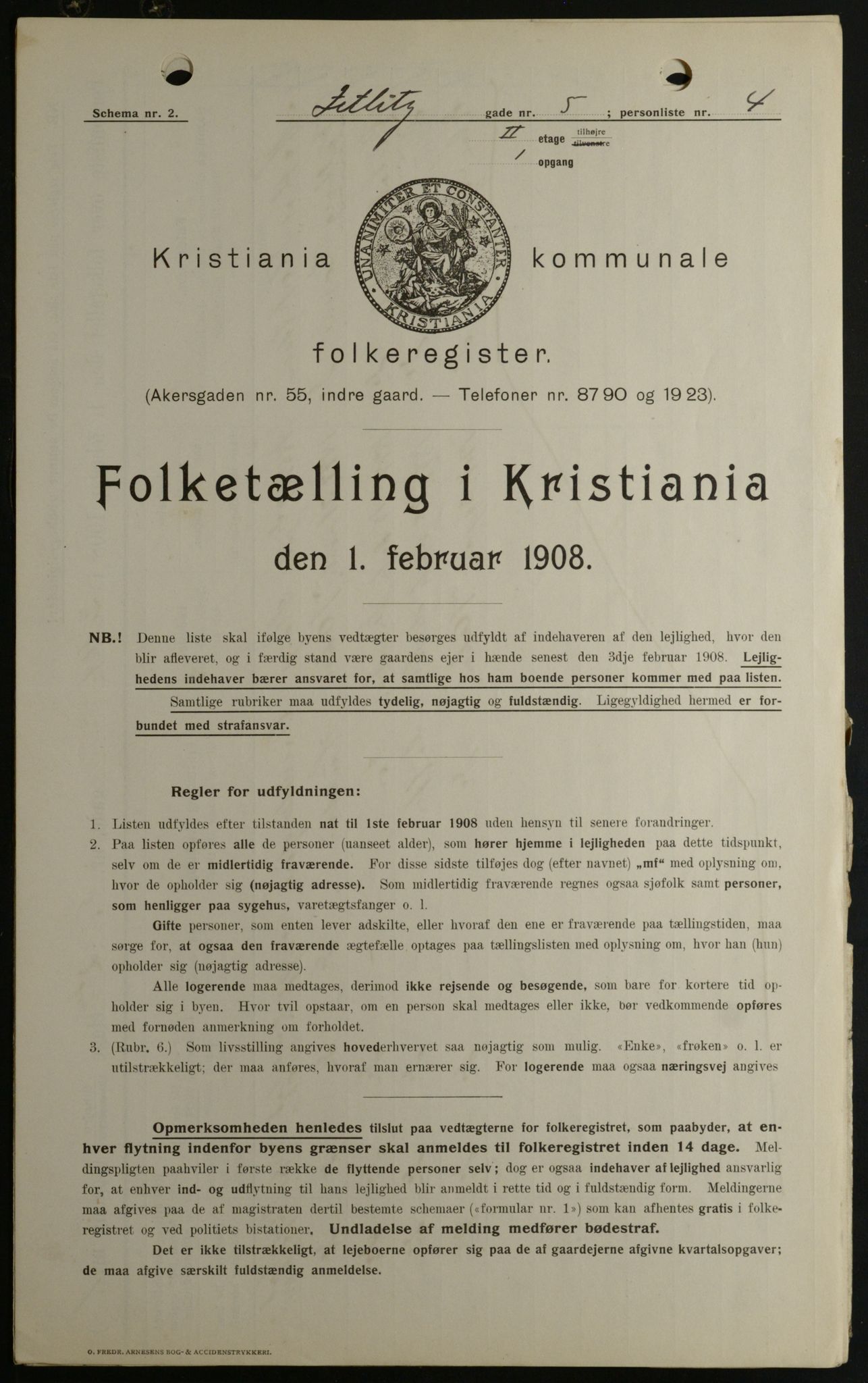 OBA, Municipal Census 1908 for Kristiania, 1908, p. 115564