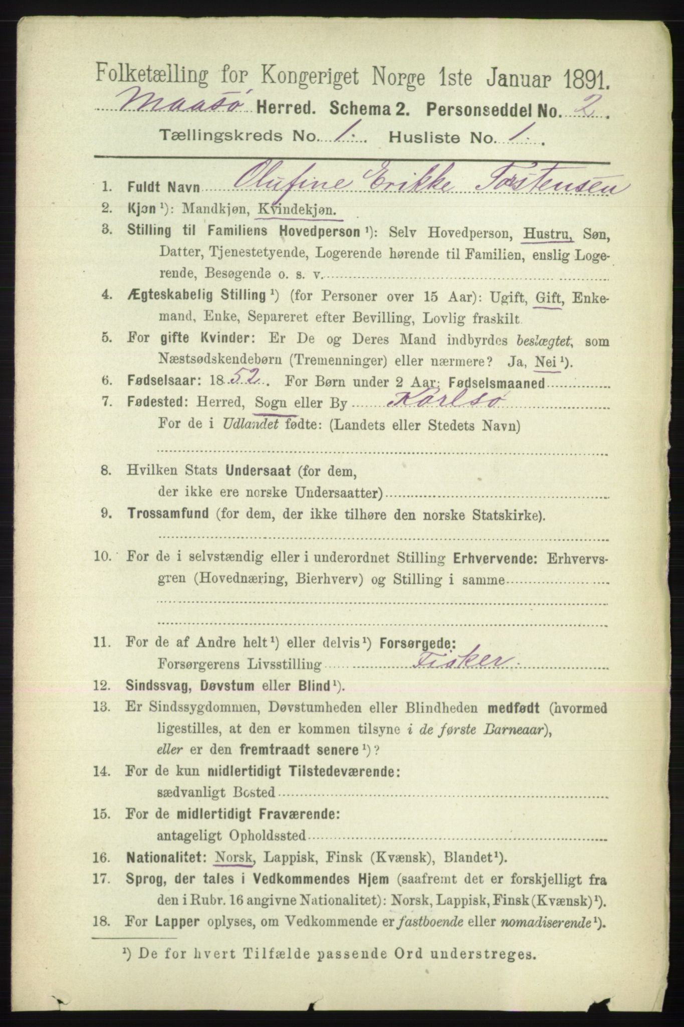 RA, 1891 census for 2018 Måsøy, 1891, p. 56