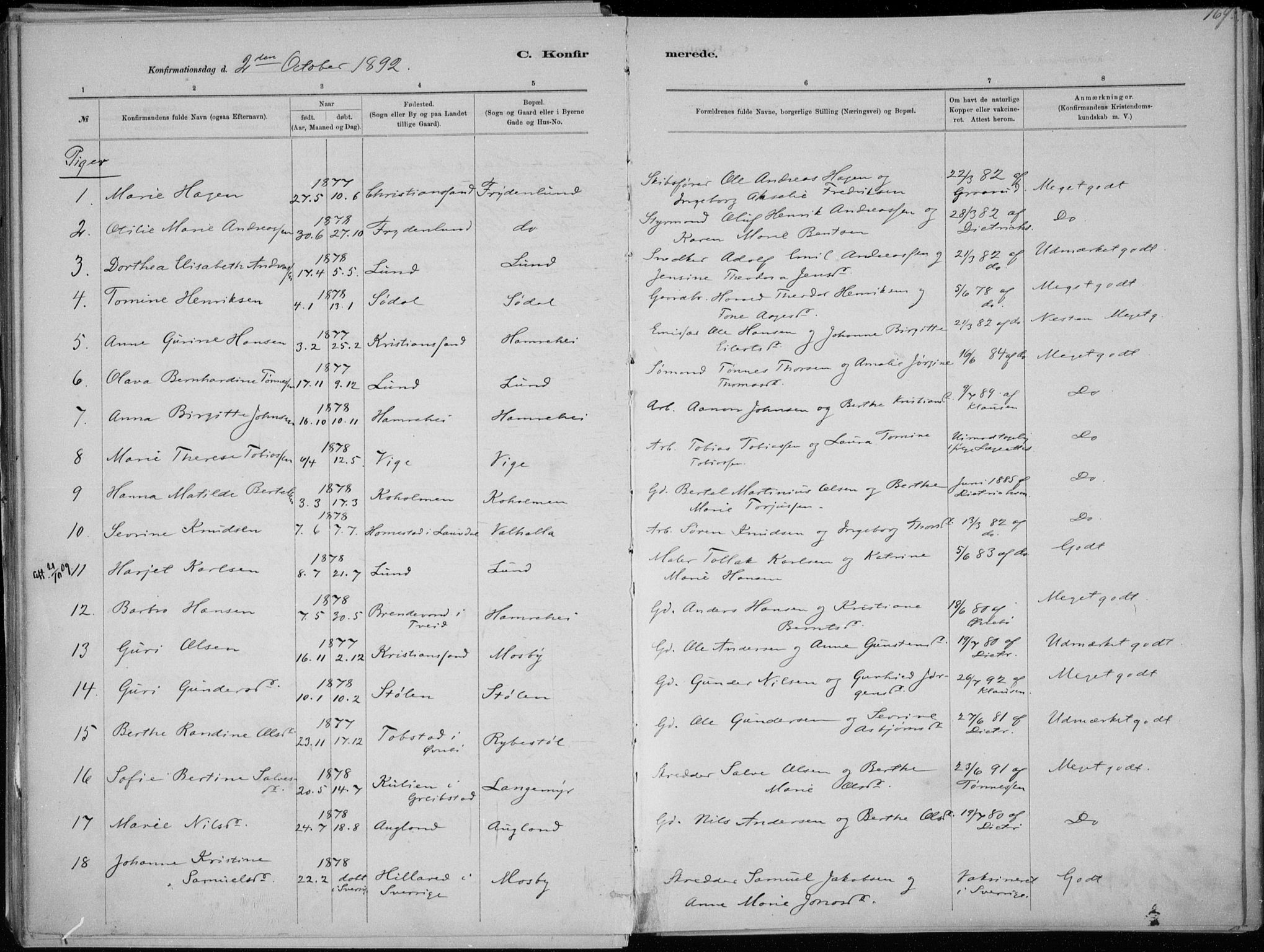 Oddernes sokneprestkontor, SAK/1111-0033/F/Fa/Faa/L0009: Parish register (official) no. A 9, 1884-1896, p. 169