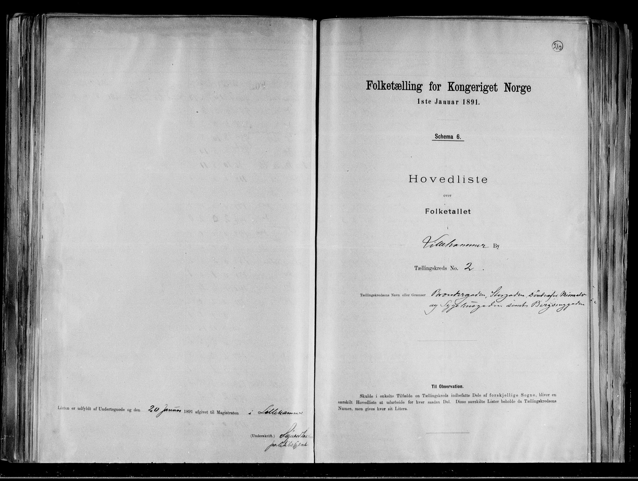 RA, 1891 census for 0501 Lillehammer, 1891, p. 6