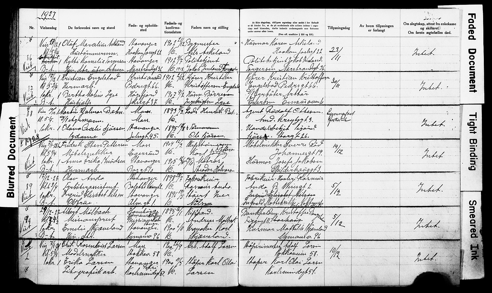 St. Johannes sokneprestkontor, AV/SAST-A-101814/001/70/705BA/L0003: Banns register no. 3, 1916-1928